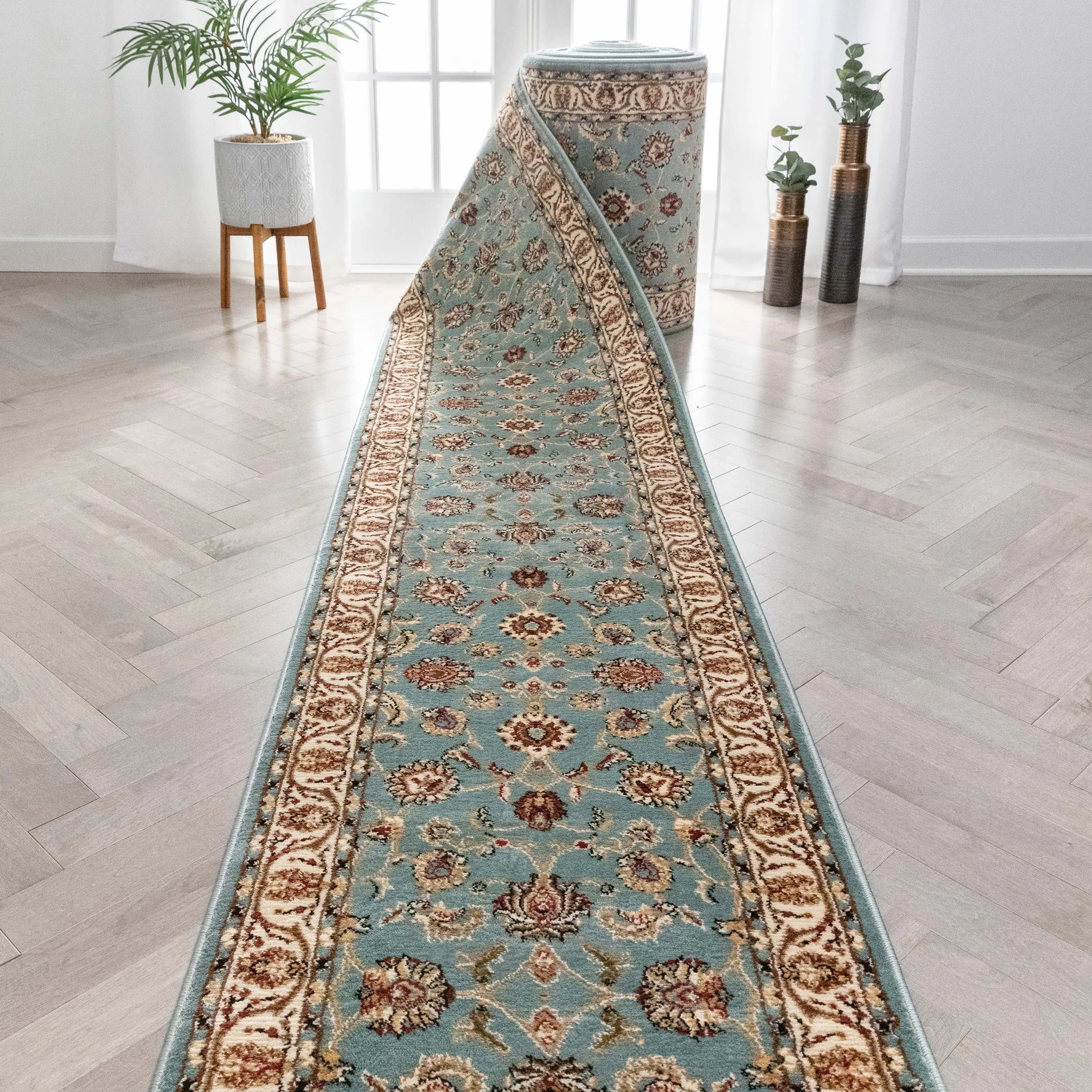 Sarouk Custom Size Runner Traditional Light Blue 27 Inch Wide x Choose Your Length Hallway Runner Rug、mySite、gigharbornorthrealestate