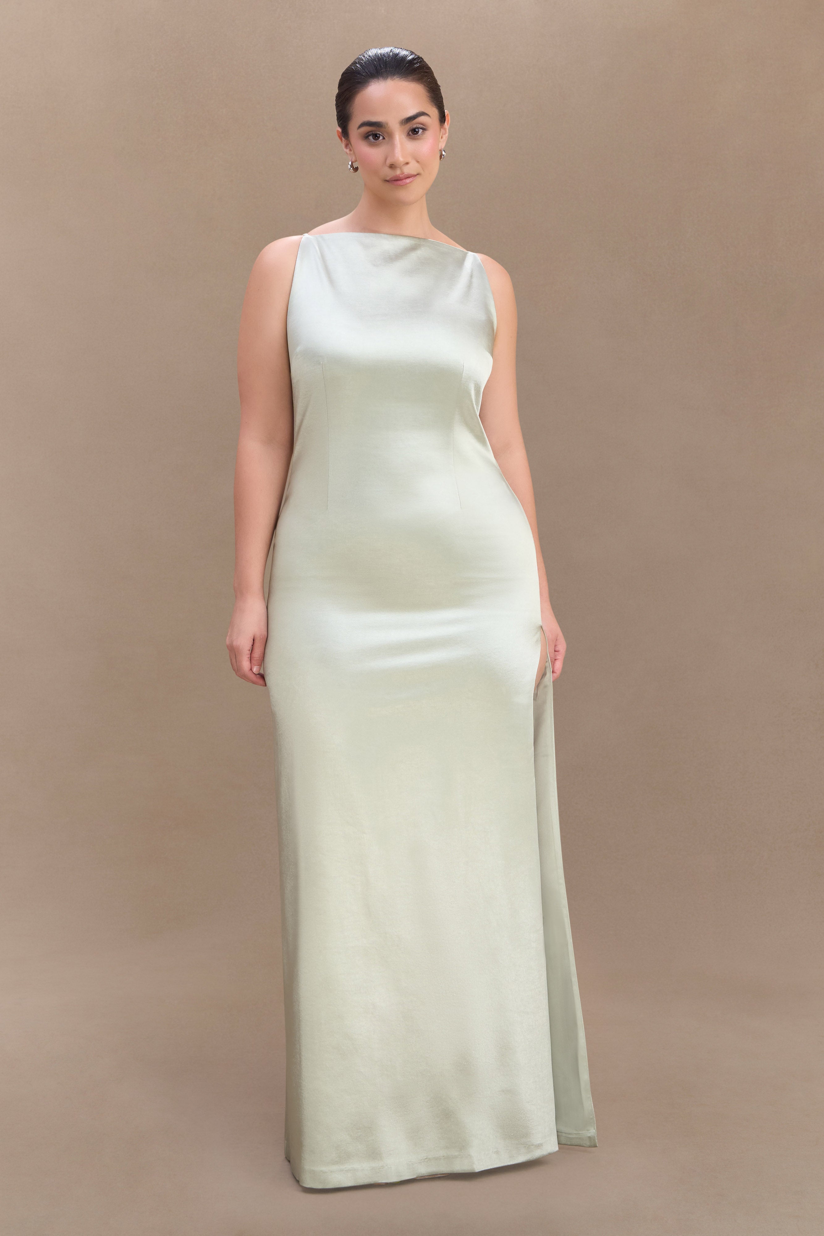 Violet Sleeveless Satin Maxi Dress - Sage、mySite、solidvoid