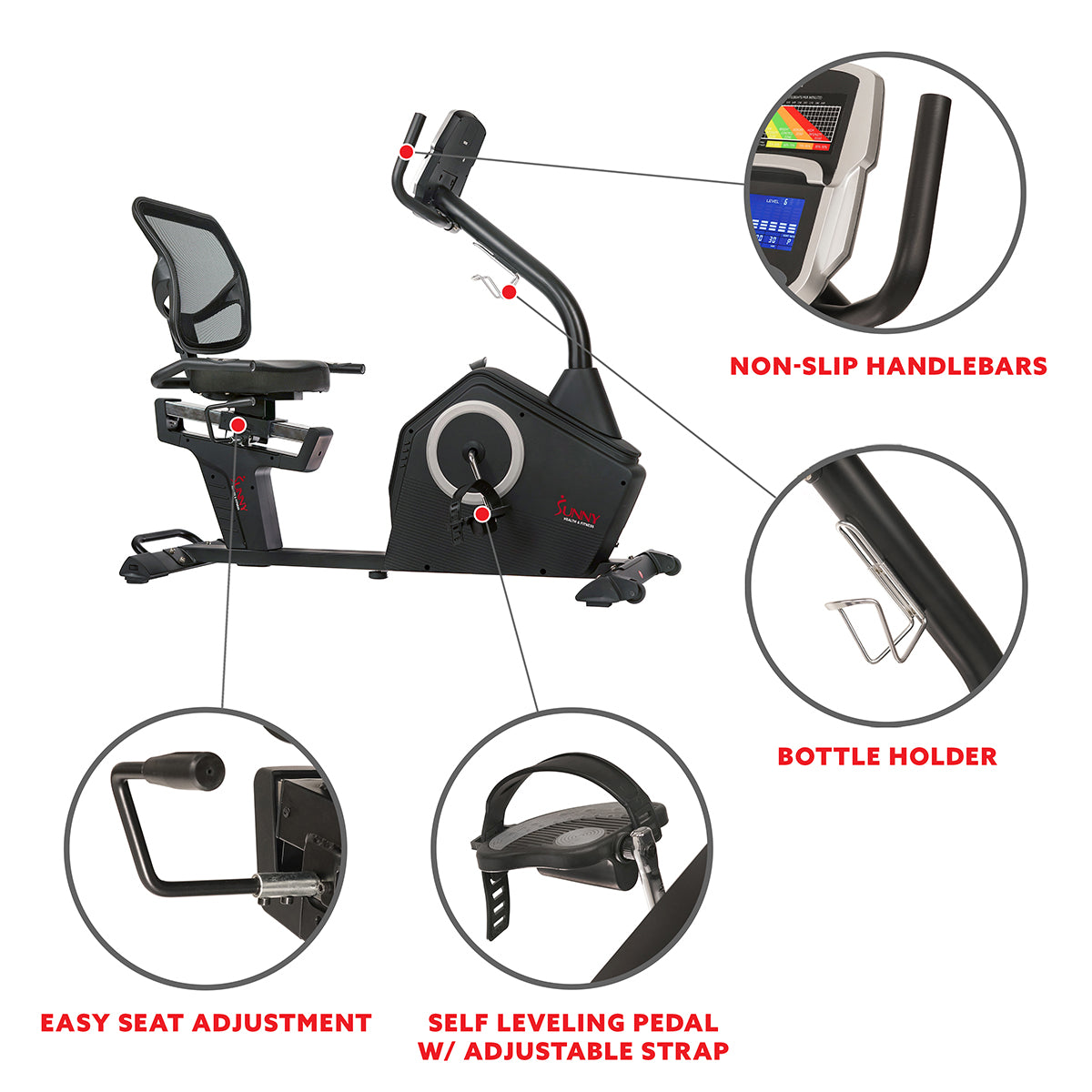  Stationary Recumbent Bike w/ Programmable Display, 16 Level Magnetic Resistance & Device Holder、mySite、ghnorth