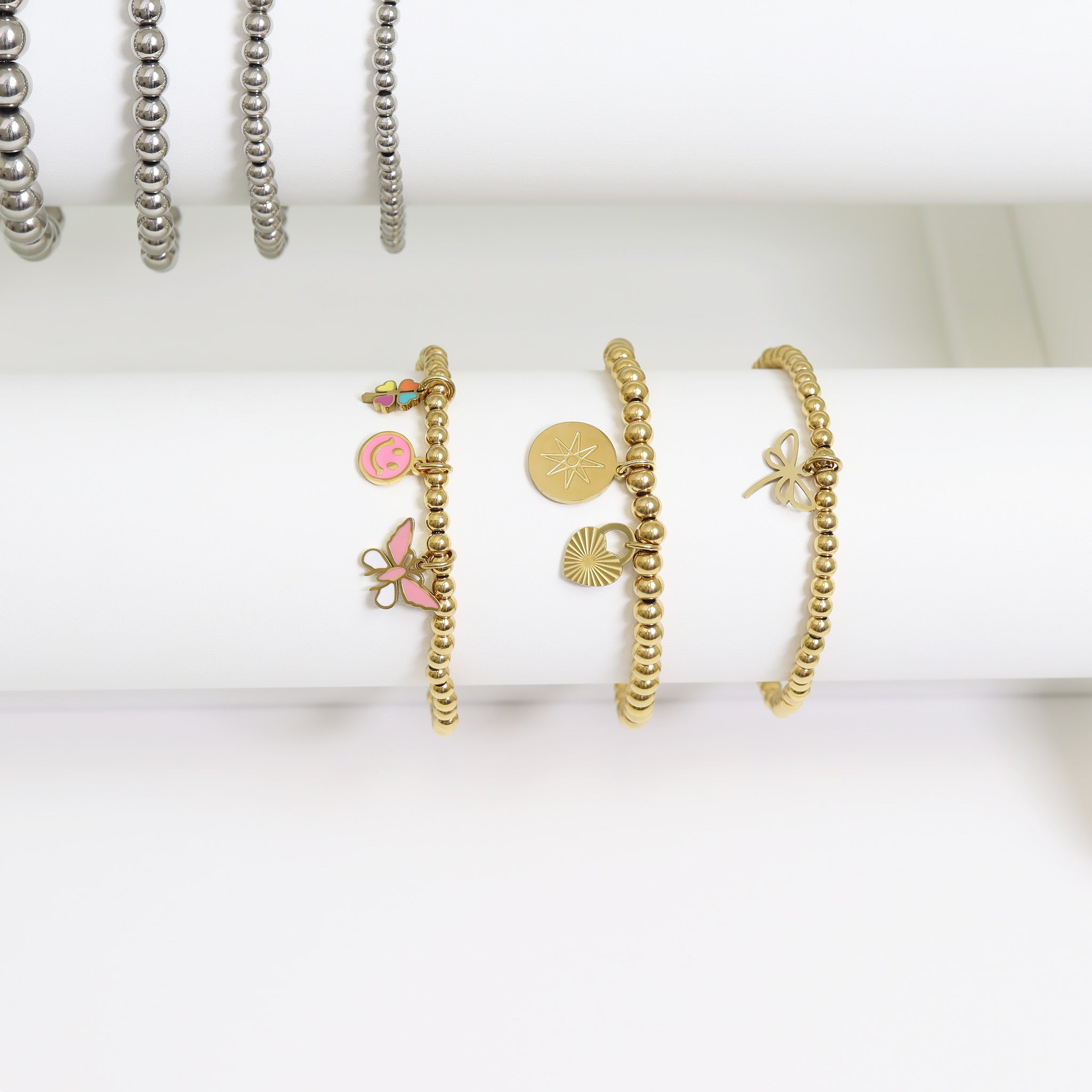 18K Gold PVD Stainless Steel Epoxy Pink Smiley Face Charm / PDL0005、mySite、dreamappss