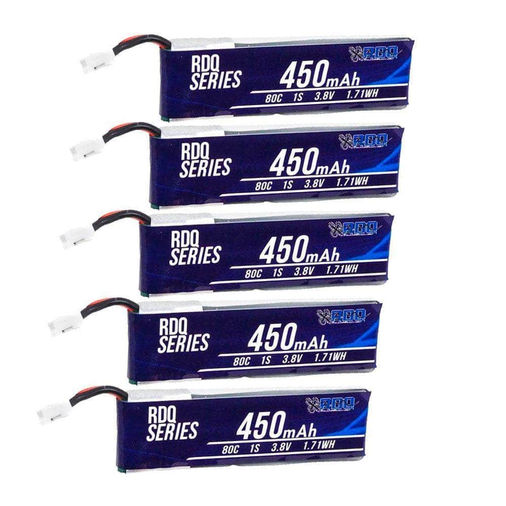  5 PACK of RDQ Series 3.8V 1S 450mAh 80C LiHV Whoop/Micro Battery for Tinyhawk - PH2.0、mySite、merchandisen