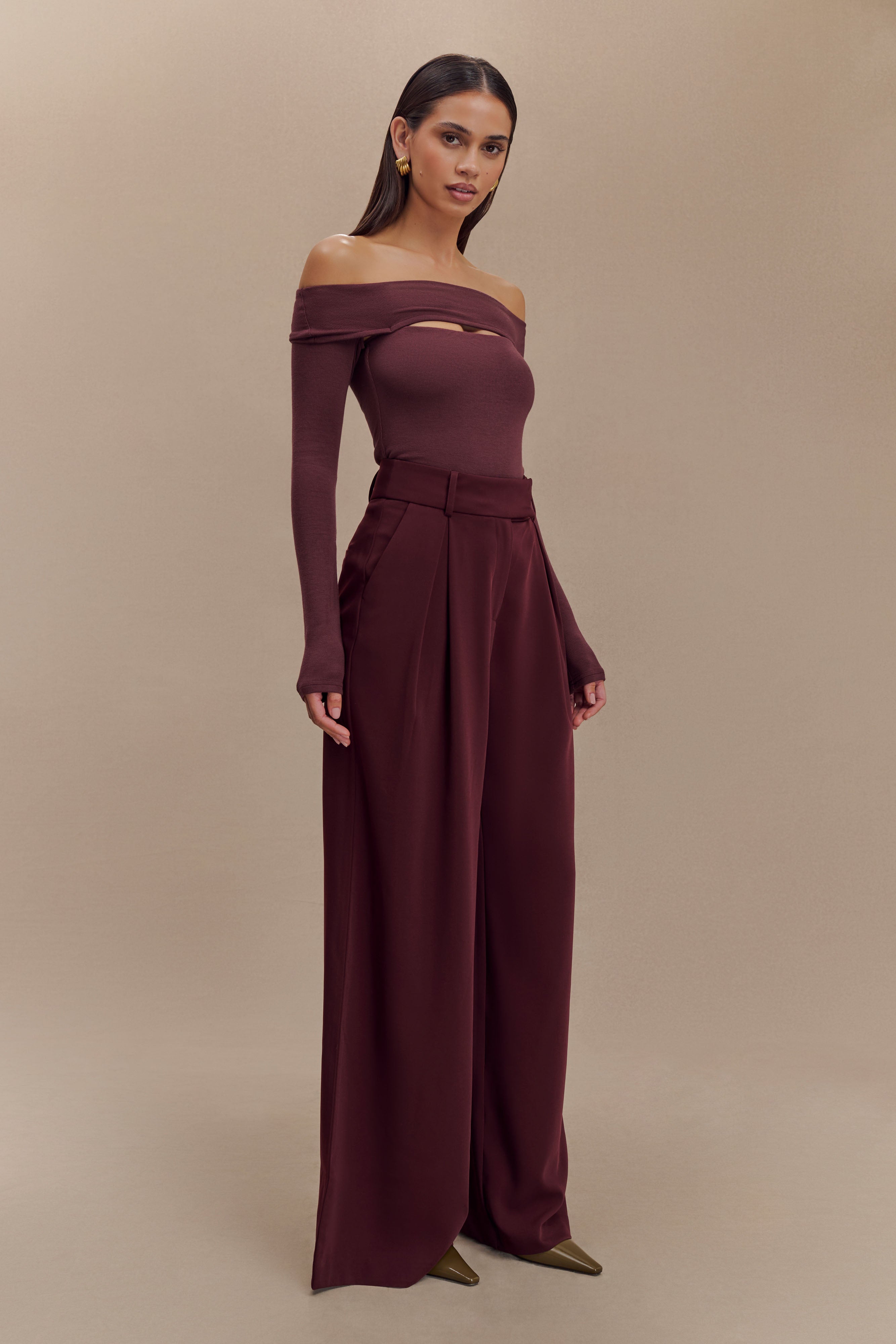 Briah Cut Out Modal Long Sleeve Top - Mahogany、mySite、solidvoid