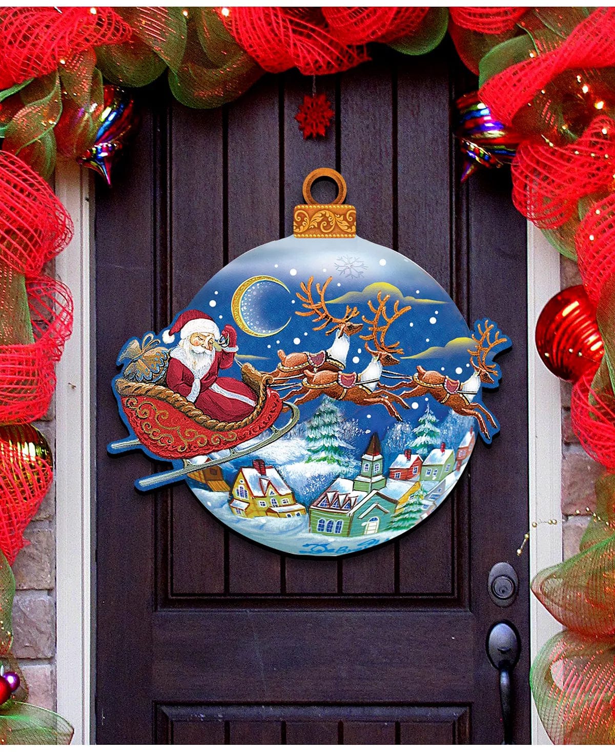 Santa Up and Away Sleigh Ball Christmas Door Hanger Over-the-door and Window Decor、mySite、g9winljtr