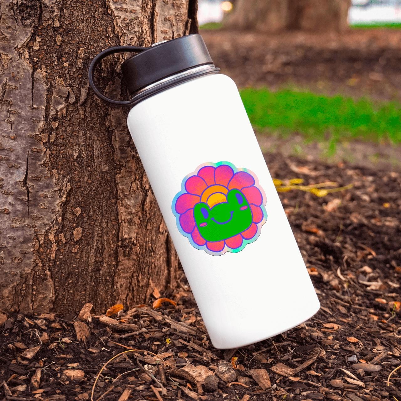  Happy Frog & Flower Face Holographic Sticker、mySite、ghnorth