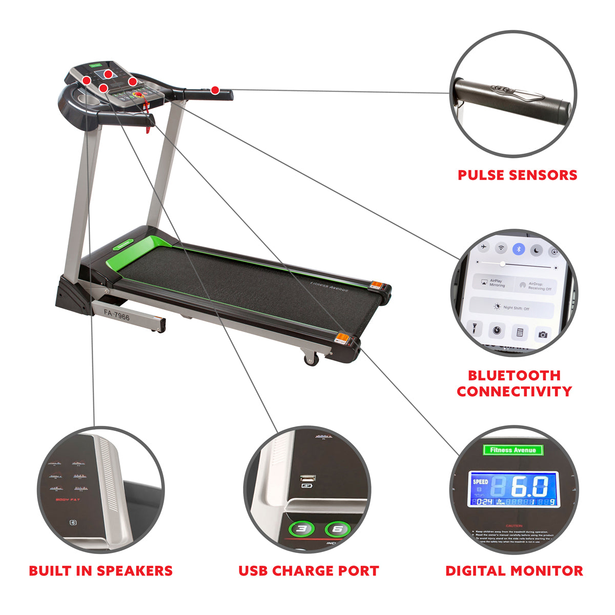  Fitness Avenue Treadmill With Incline with Bluetooth, Speakers、mySite、ghnorth