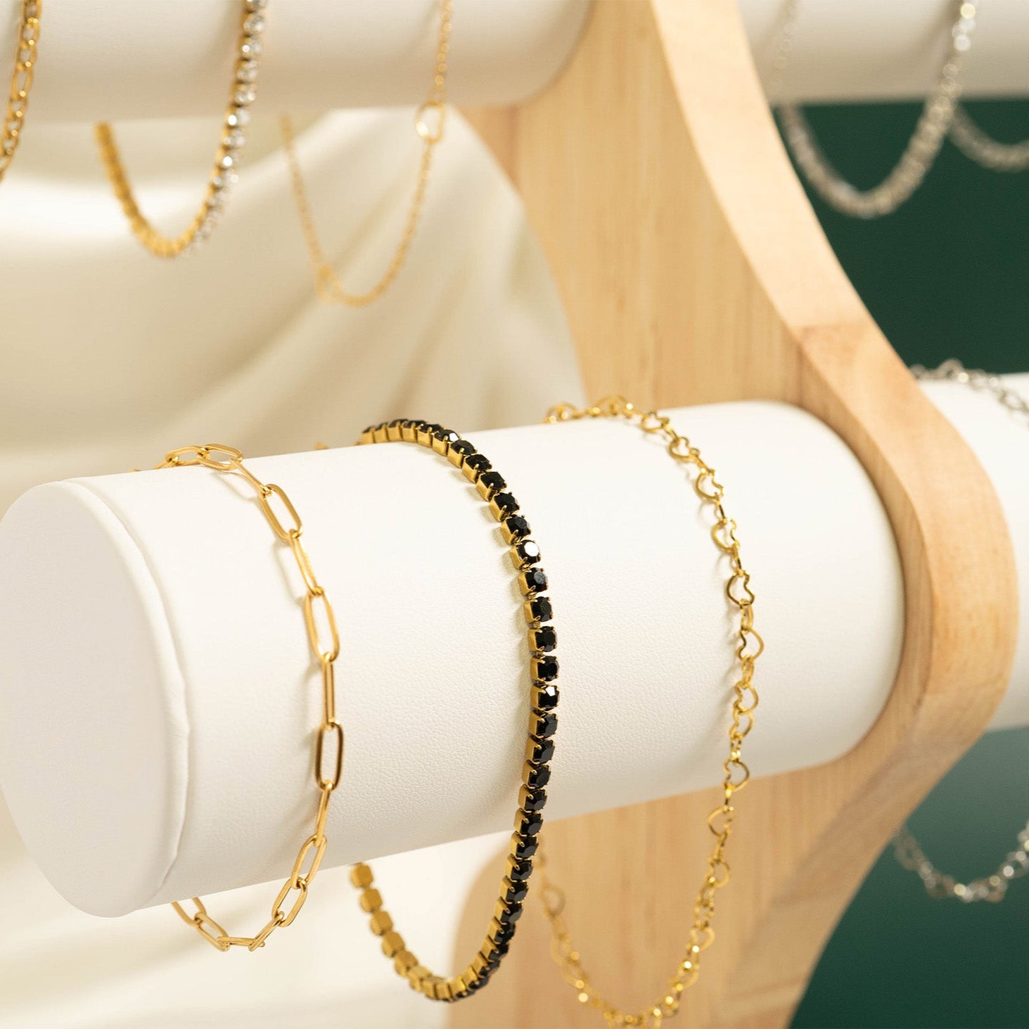 18K Gold PVD Stainless Steel Jet Rhinestone Tennis Chain Bracelet / TBR0004、mySite、dreamappss