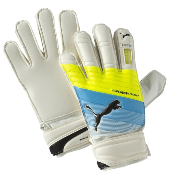 PUMA Kids Goalkeeper evoPOWER Protect 3.3 Gloves White/Atomic Blue/Safety Yellow、mySite、noshort