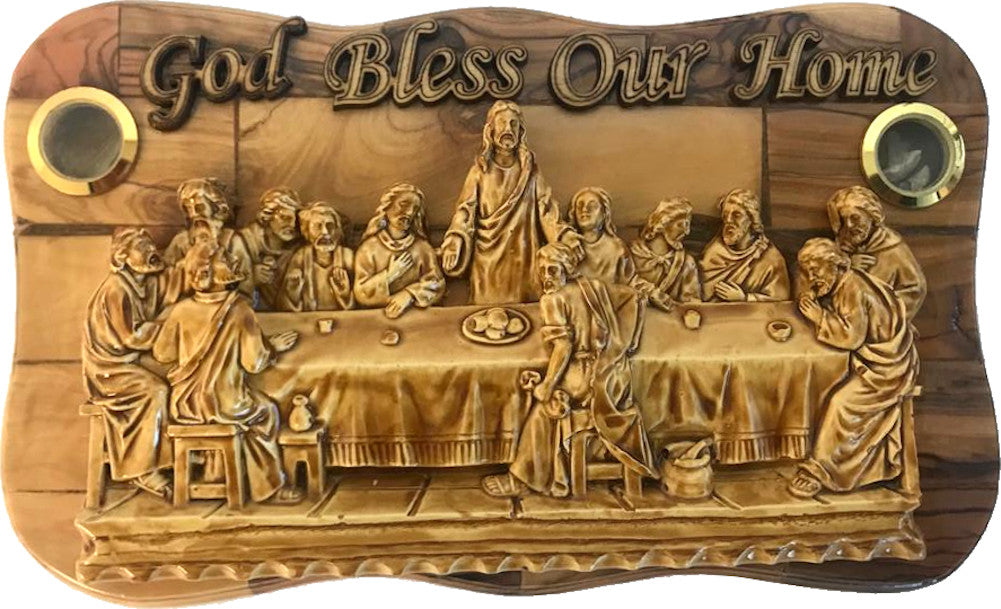  OLive wood Last Supper Plaque Hand Made in Bethlehem Holy Land with Alabaster / Ceramic clay、mySite、elrpsem3k