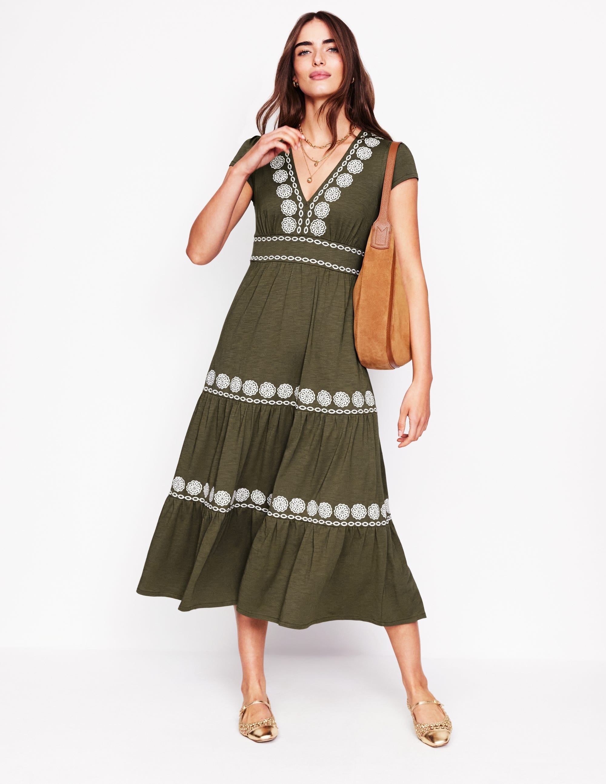  Eloise Embroidered Midi Dress-Classic Khaki、mySite、ashleygrahame