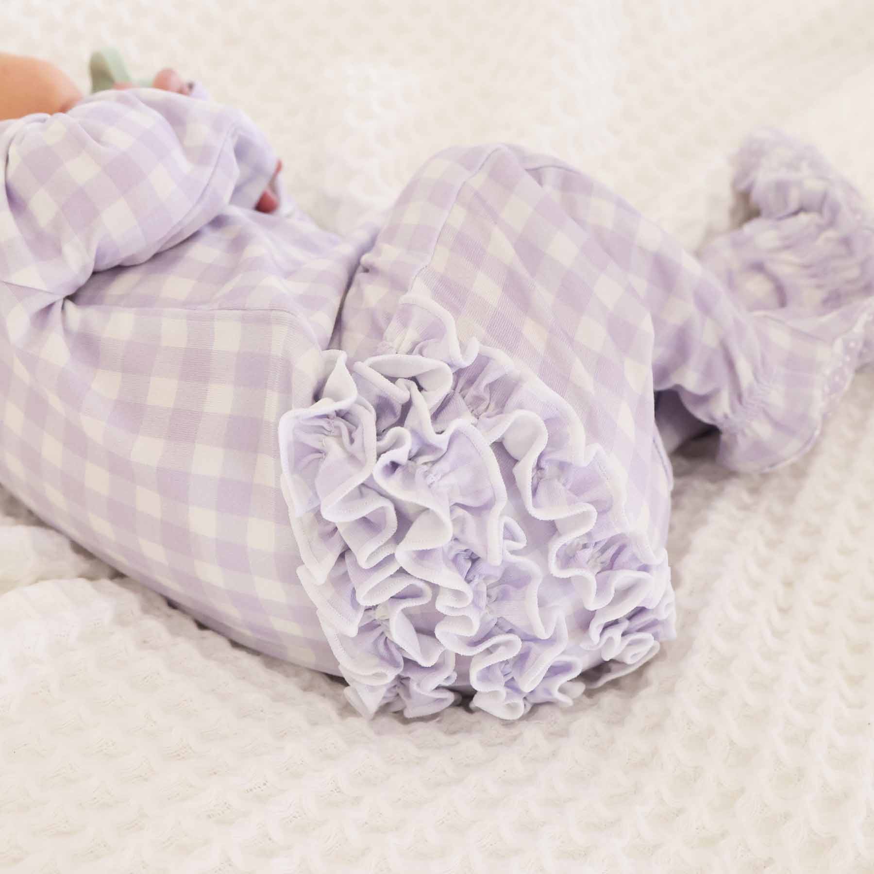  Peter Pan Collar Ruffle Zipper Footie | Lilac Gingham、mySite、layawaytickets