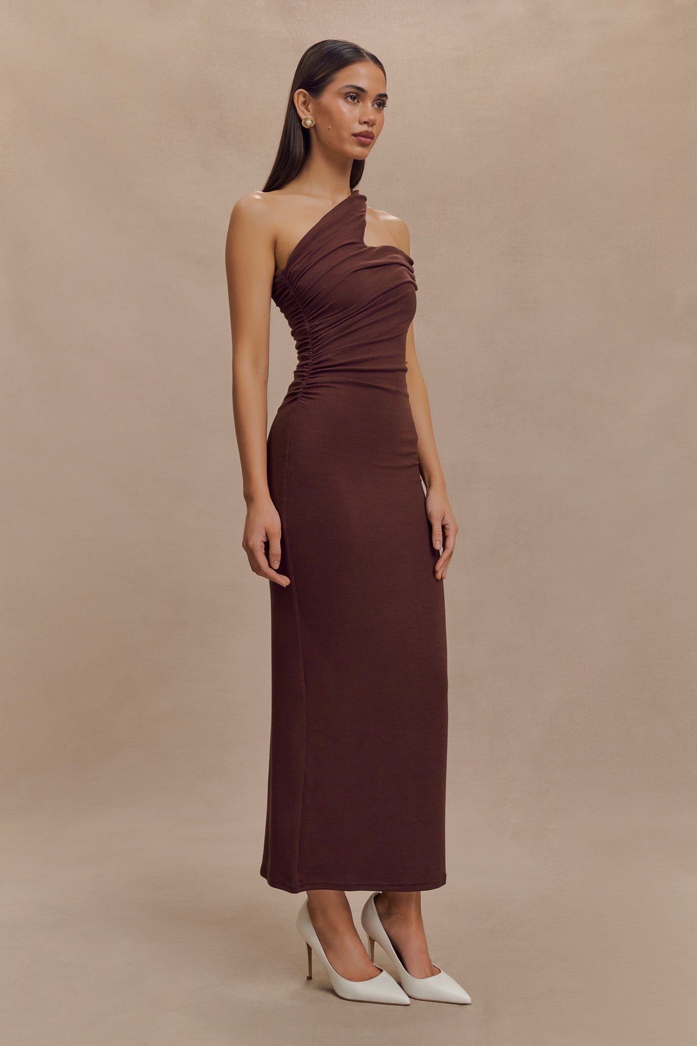 Anastasia One Shoulder Modal Midi Dress - Mahogany、mySite、solidvoid