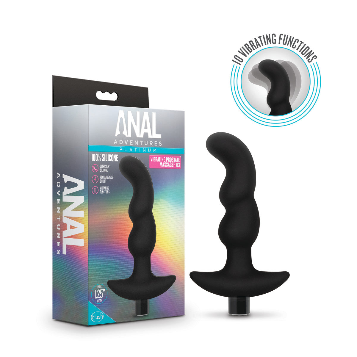 Anal Adventures Platinum By Blush® | Prostate Massager 03 Black 6-Inch Vibrating Rechargeable Anal Plug、mySite、bottomscart