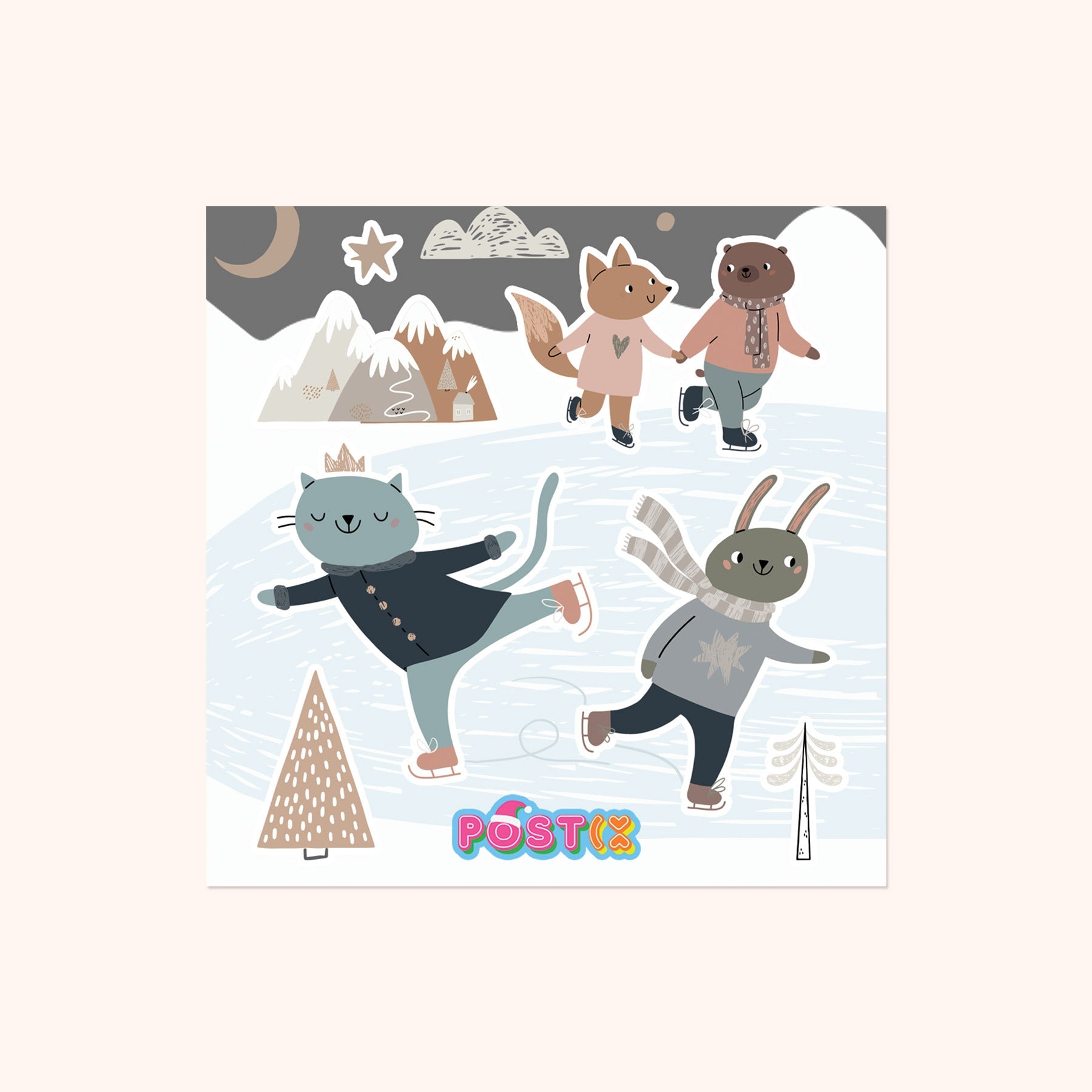  Frozen Lake Animals Skate Square Sticker Sheet、mySite、ghnorth