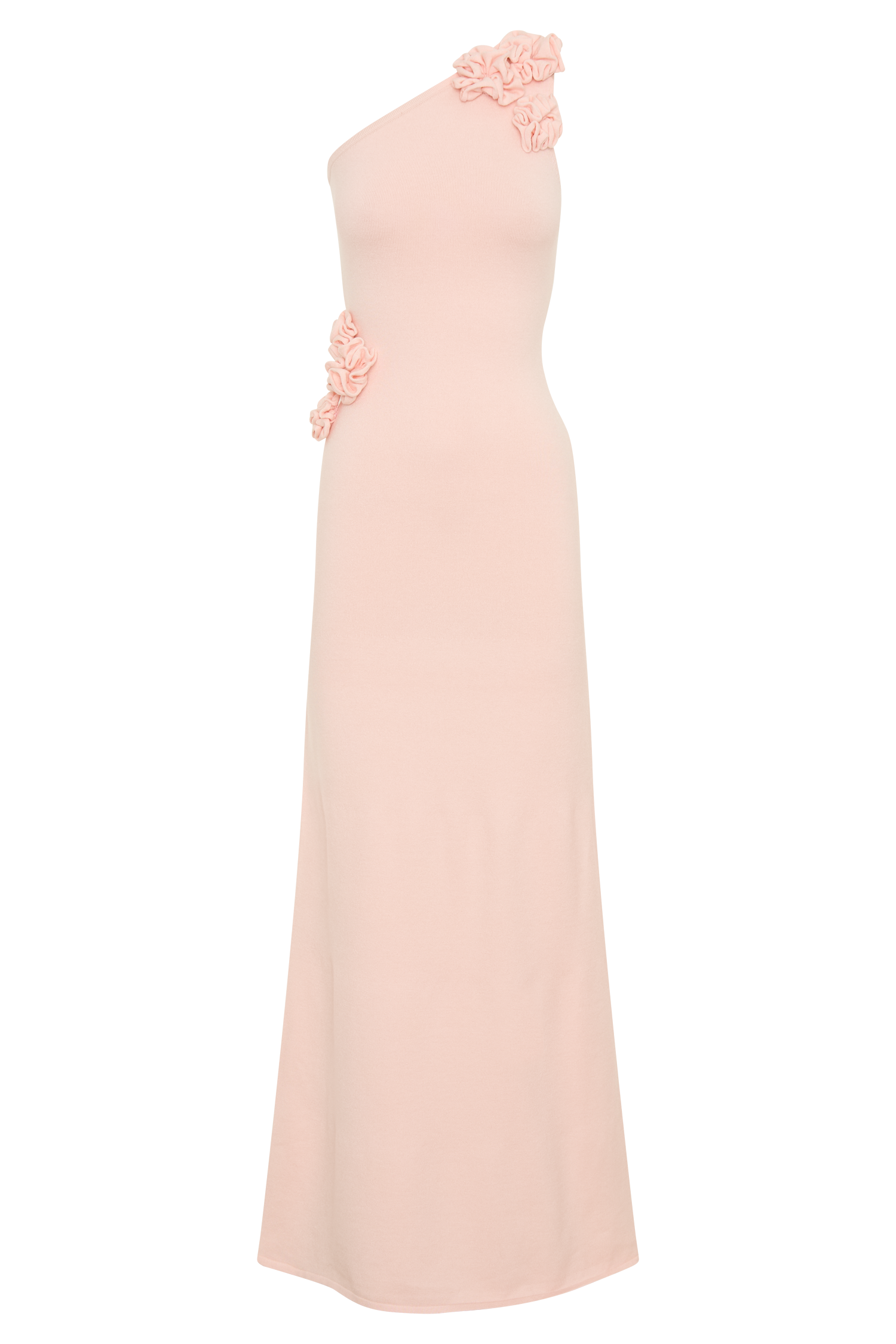 Paloma One Shoulder Knit Maxi Dress With Flowers - Baby Pink、mySite、solidvoid
