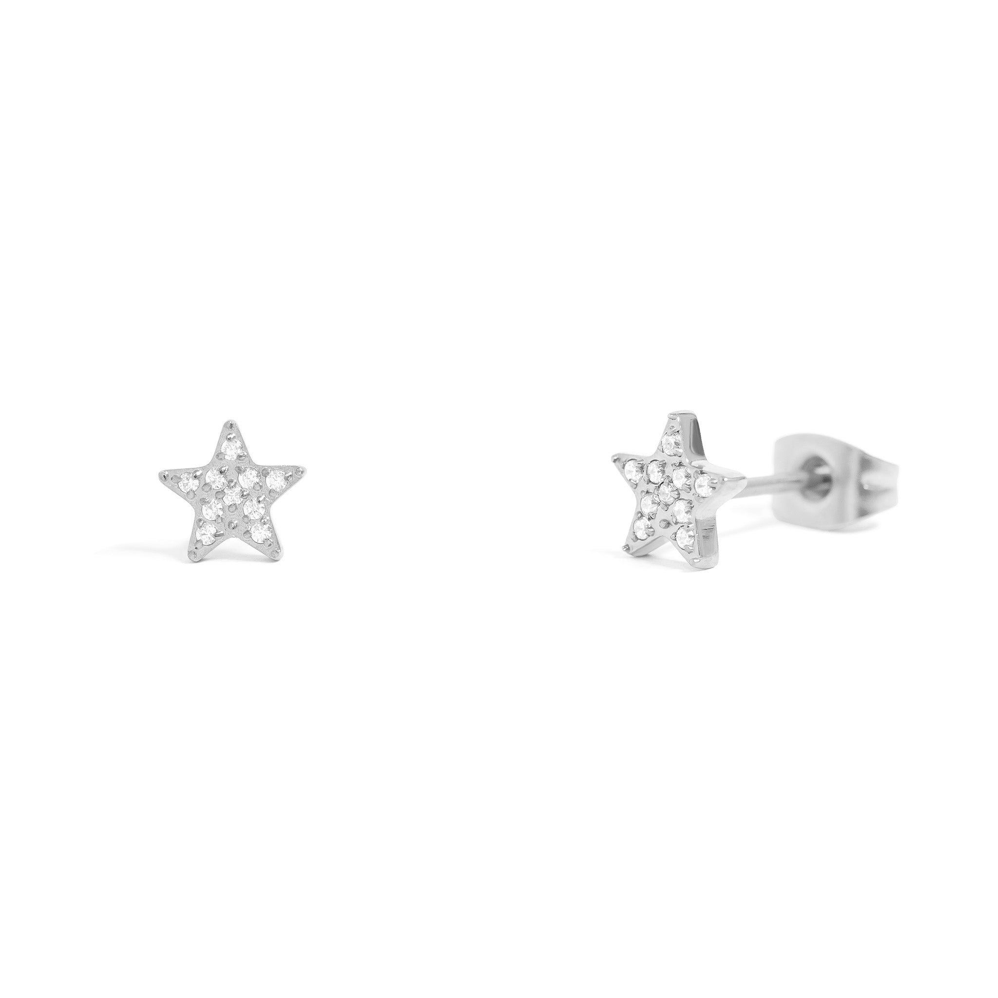 18K Gold PVD Stainless Steel Star Stud Pave Stone Earrings / ERJ0080、mySite、dreamappss
