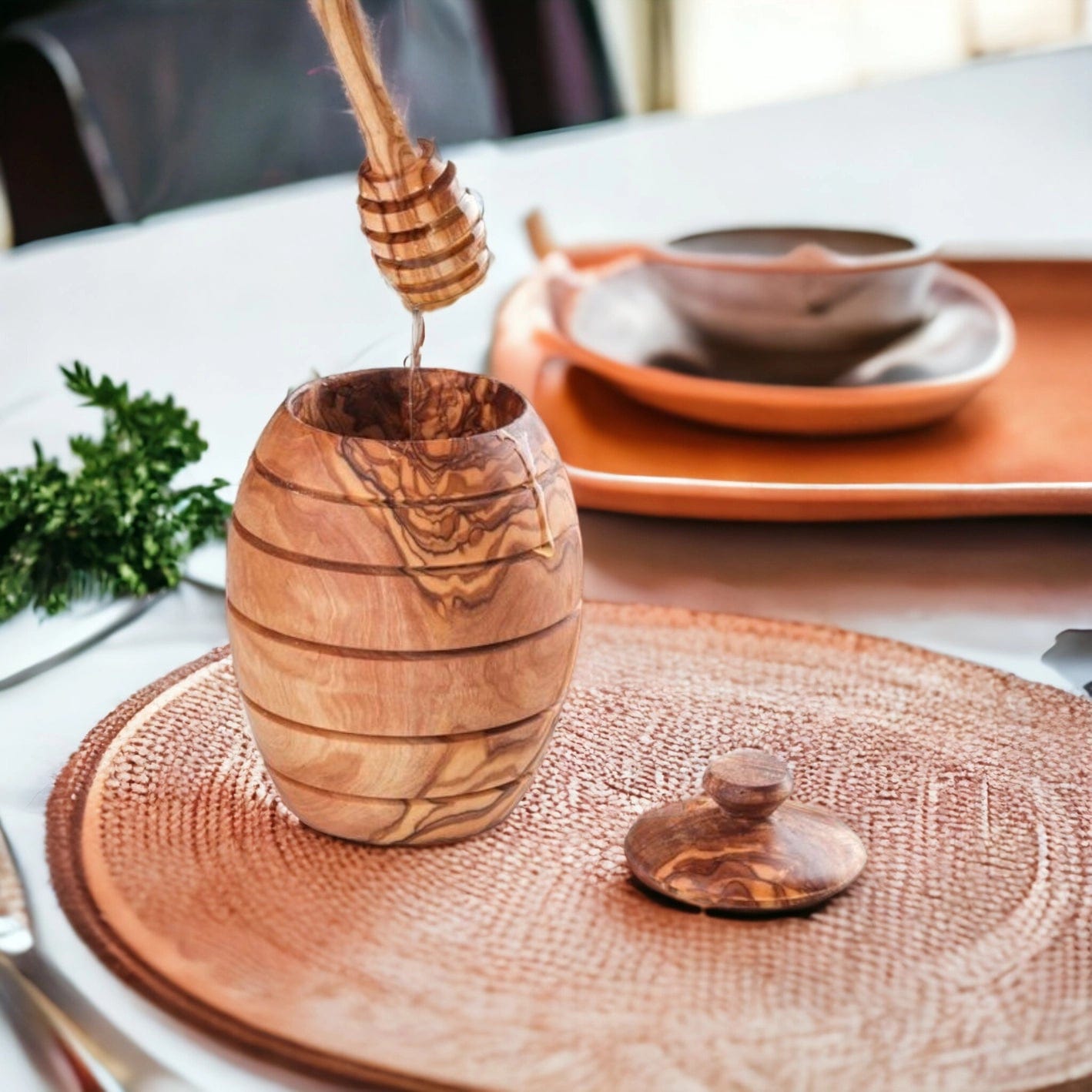 Shana Tova Olive Wood Honey Pot and Dipper、mySite、topwebapps