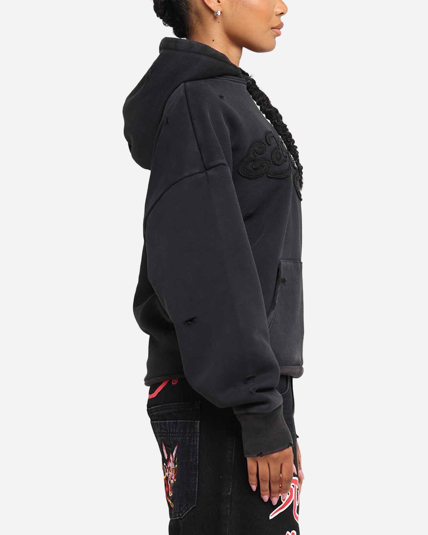 Ed Hardy Distressed Hoodie Washed Black、mySite、zt4zffjzw