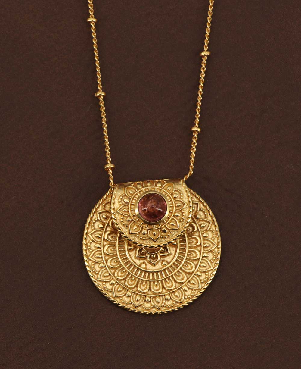 Inspirational Gold Plated Mandala Necklace with Tourmaline Stone、mySite、topwebapps