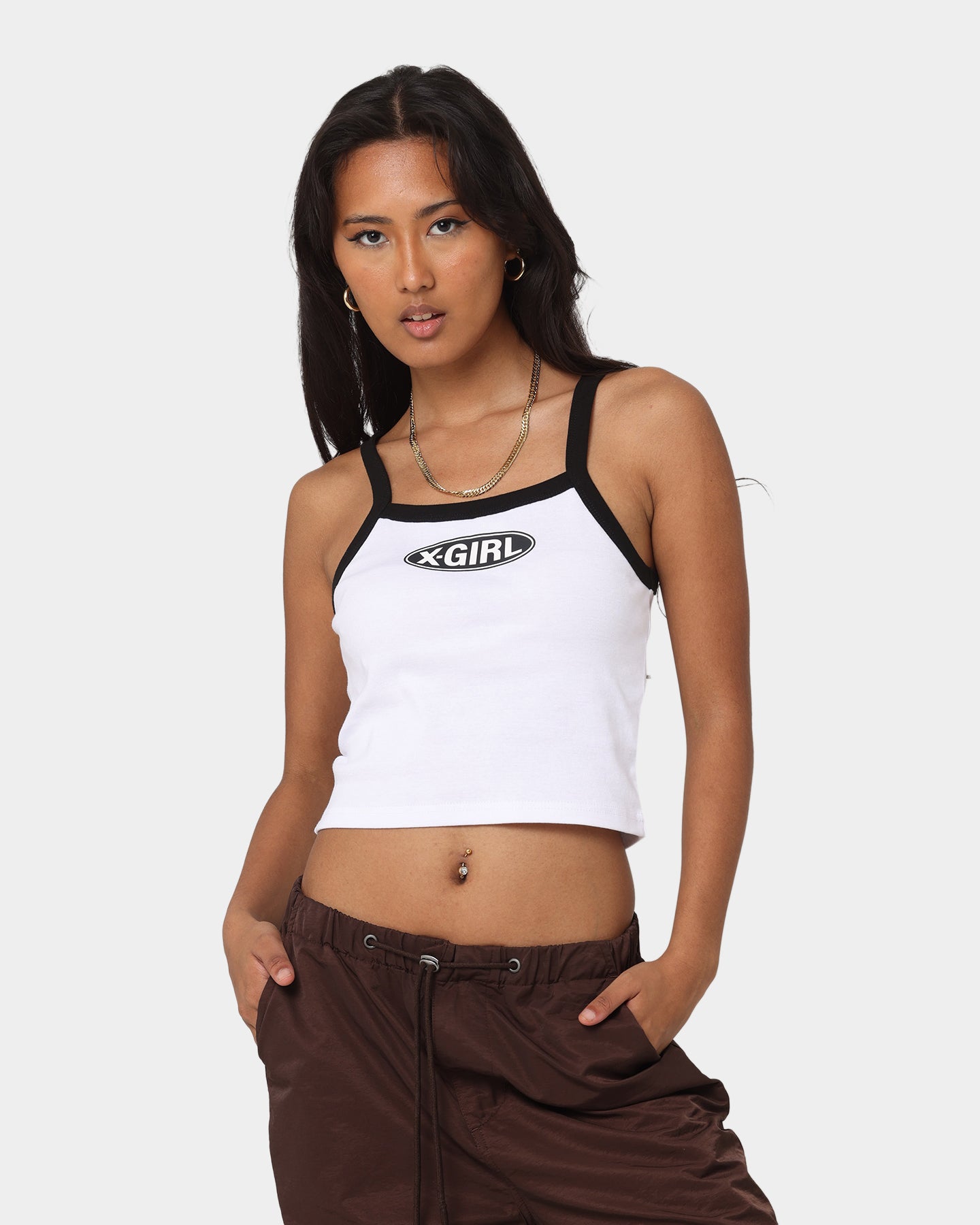 X-Girl Women's Basic Oval Logo Singlet White、mySite、zt4zffjzw