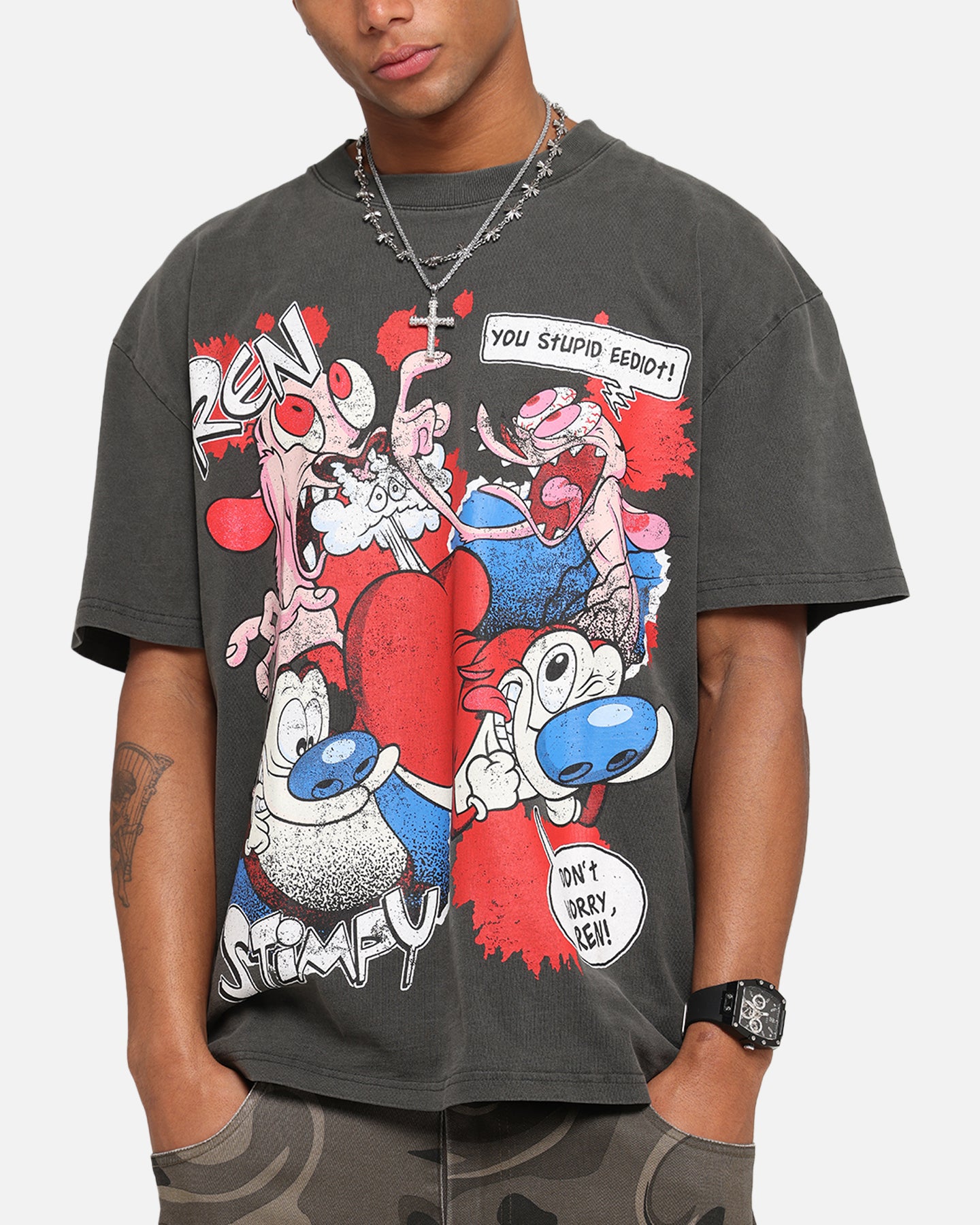 American Thrift X Nickelodeon Ren And Stimpy Heavy T-Shirt Black Wash、mySite、zt4zffjzw