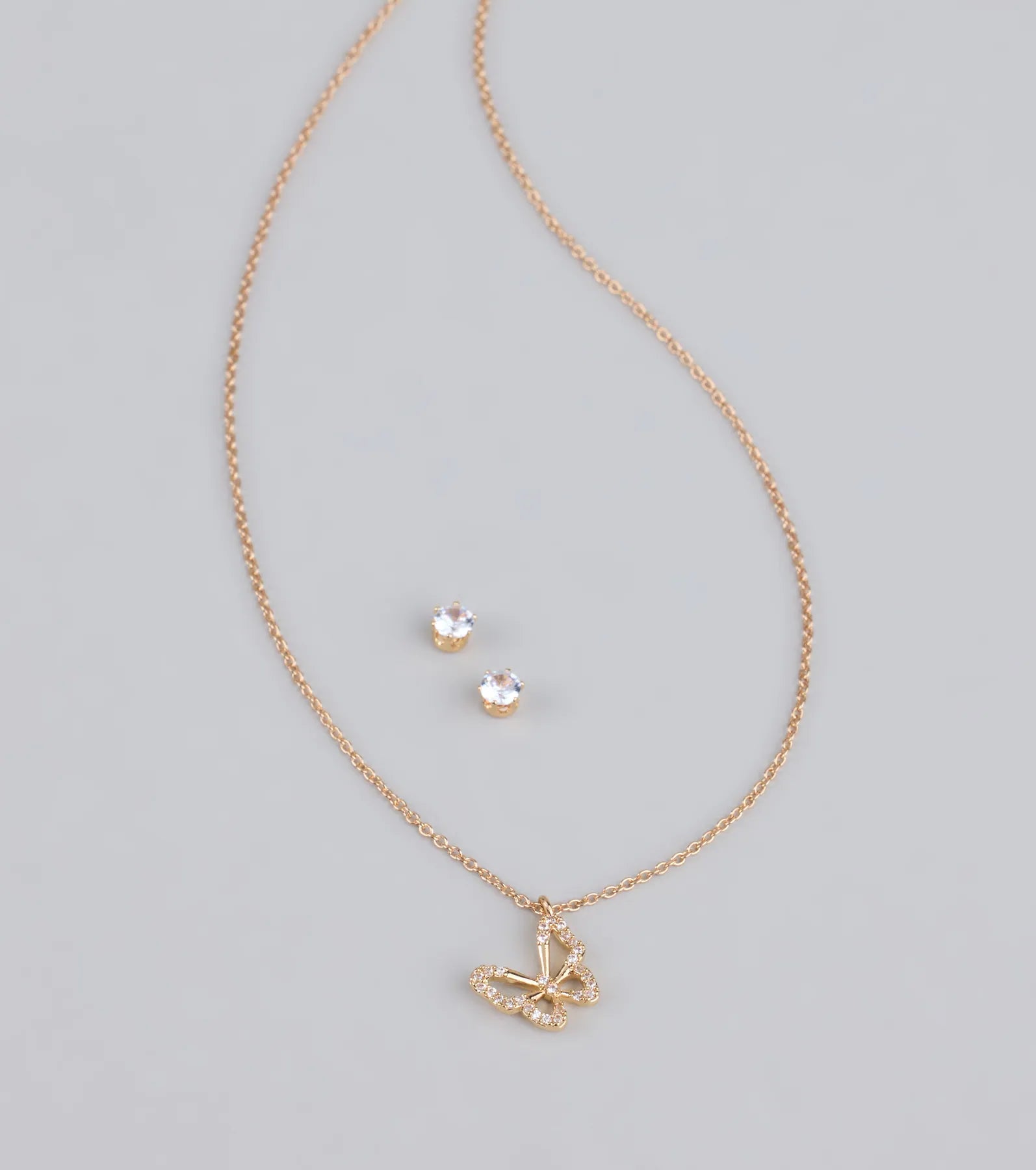  Soft Girl Sparkle Butterfly Necklace and Earrings Set、mySite、justintrudeaud