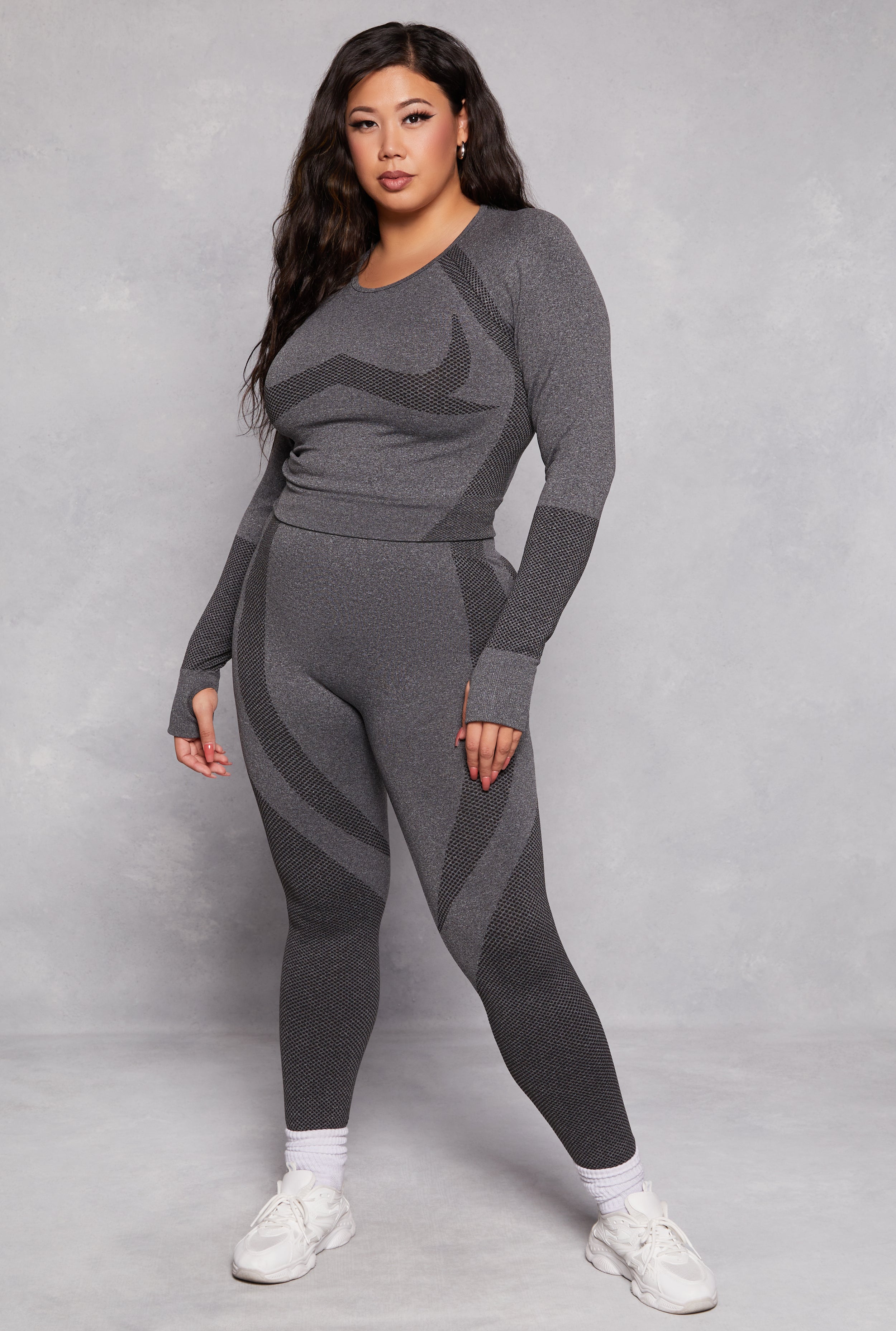 Plus Size Seamless Color Block Active Leggings、mySite、camillekostekn