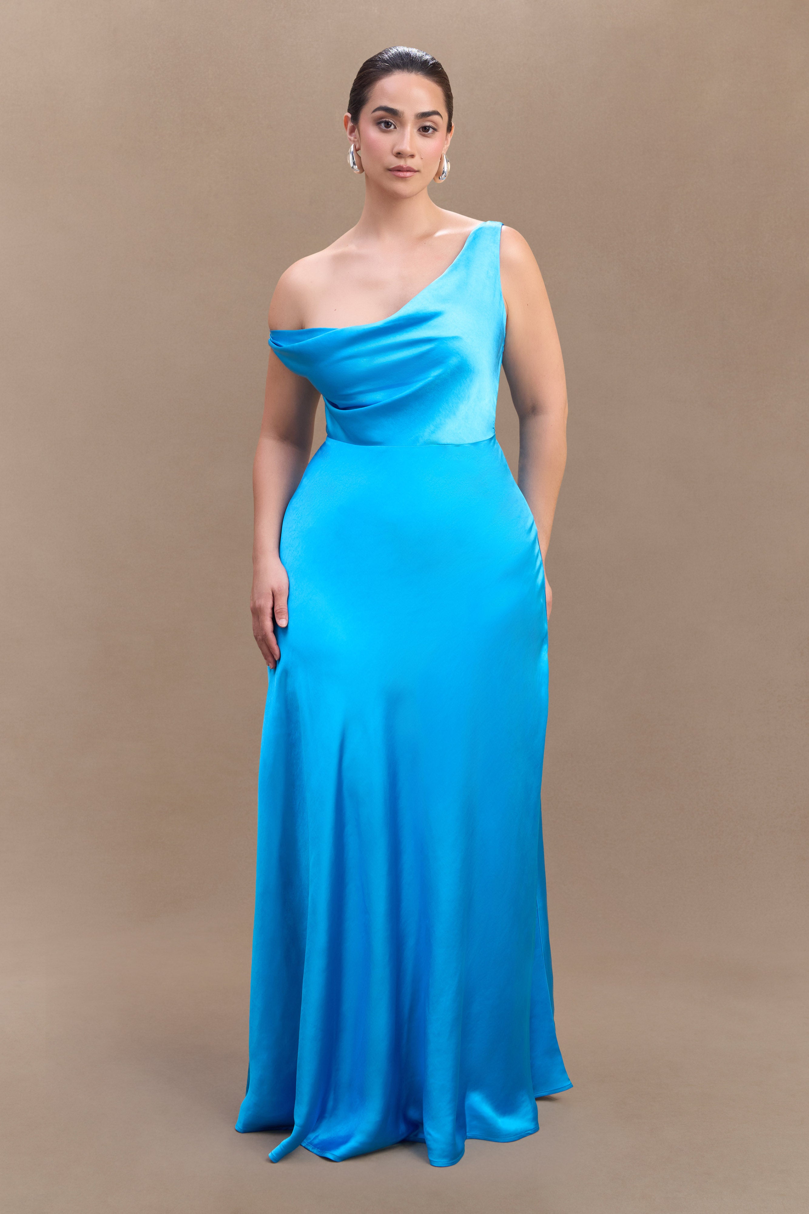 Jacinta One Shoulder Maxi Dress - Cyan Blue、mySite、solidvoid