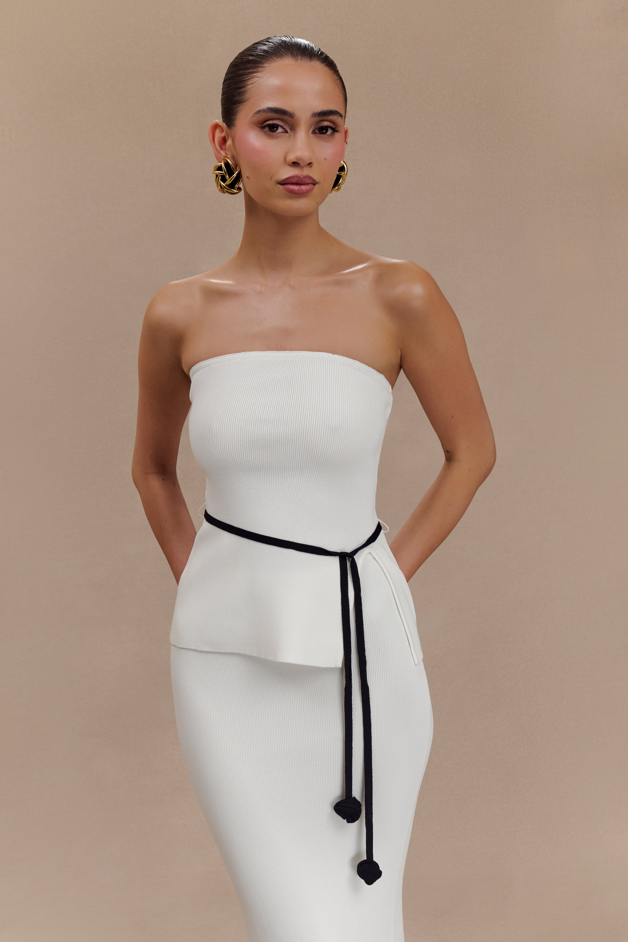 Keaton Strapless Rose Tie Knit Top - White And Black、mySite、solidvoid