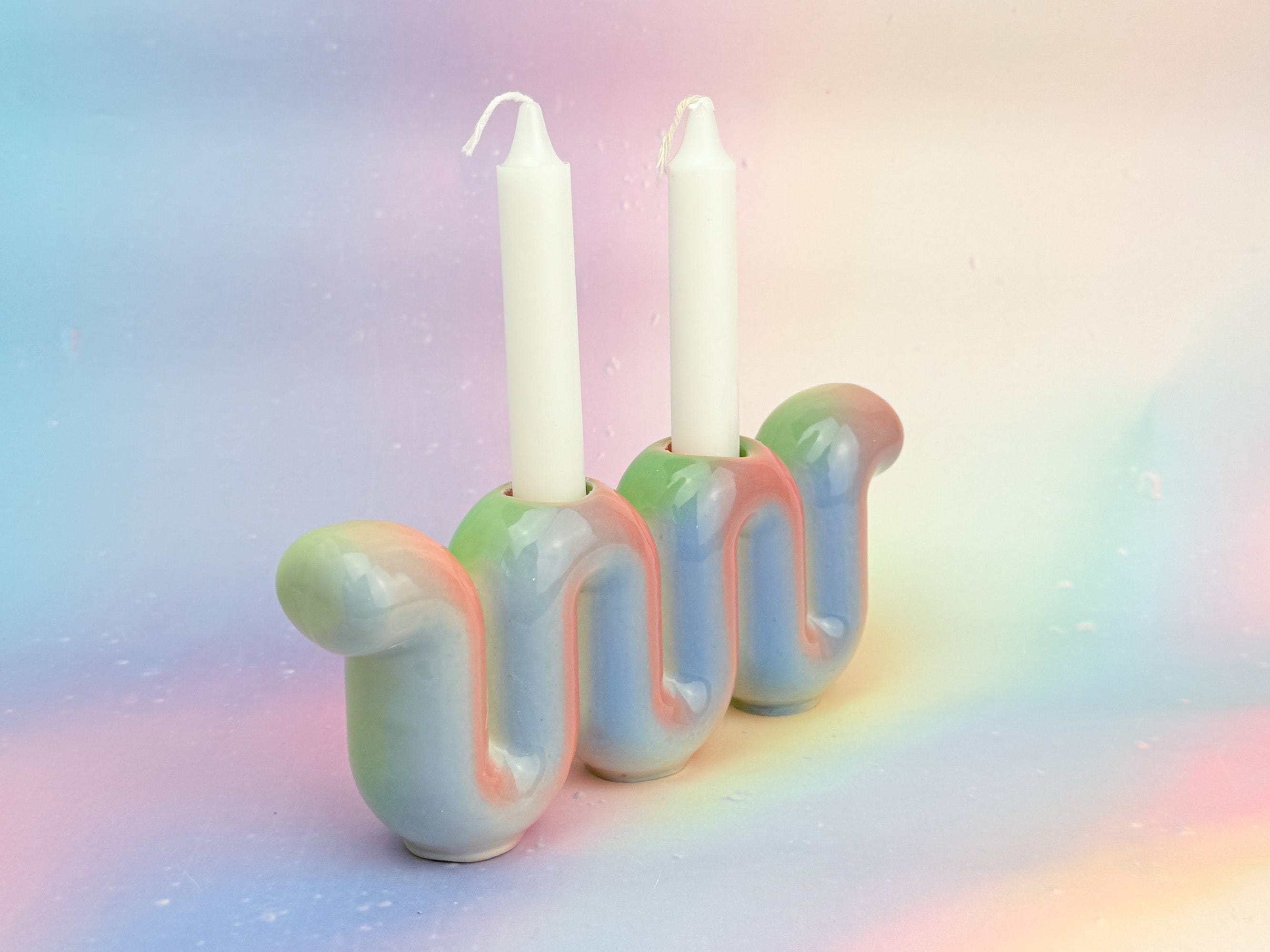 Squiggly Rainbow Sherbet Shabbat Candle Holder、mySite、topwebapps