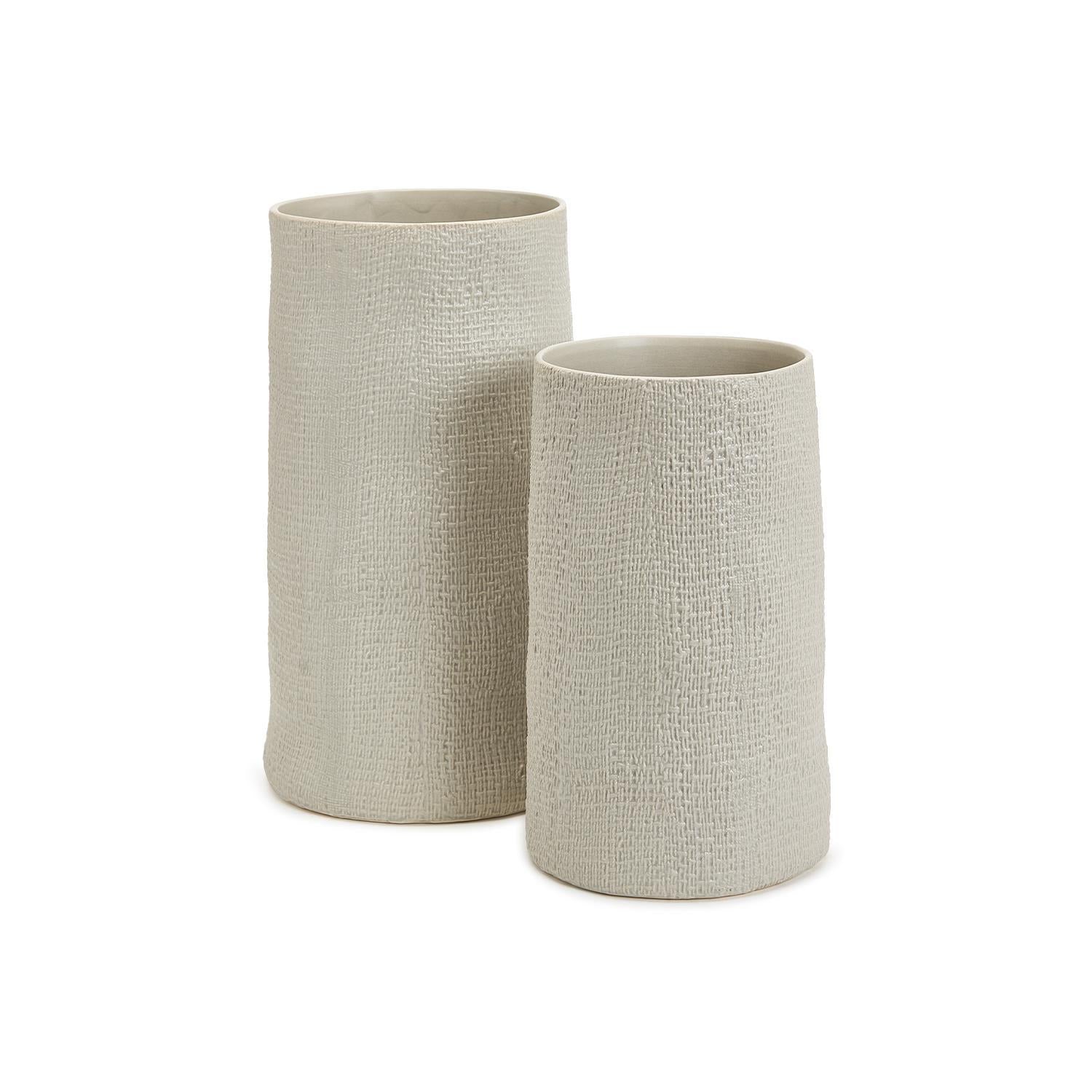  Set of 2 Shitake Beige Tall Ceramic Cylinder Vase、mySite、elrpsem3k