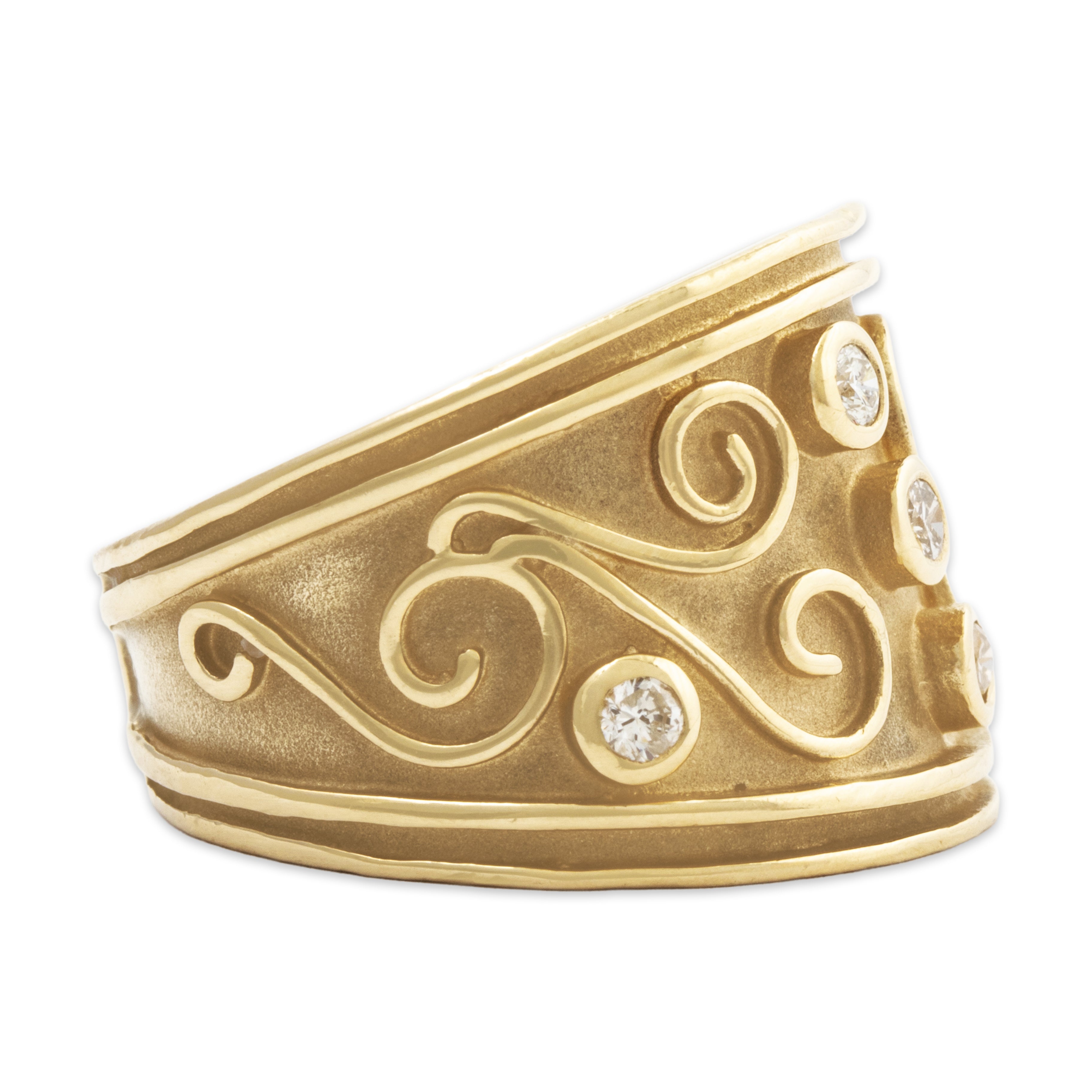 Vintage Wide 14k Yellow Gold .22cttw Diamond Brushed Bezel Band Ring 6.75、mySite、hinf8tx79