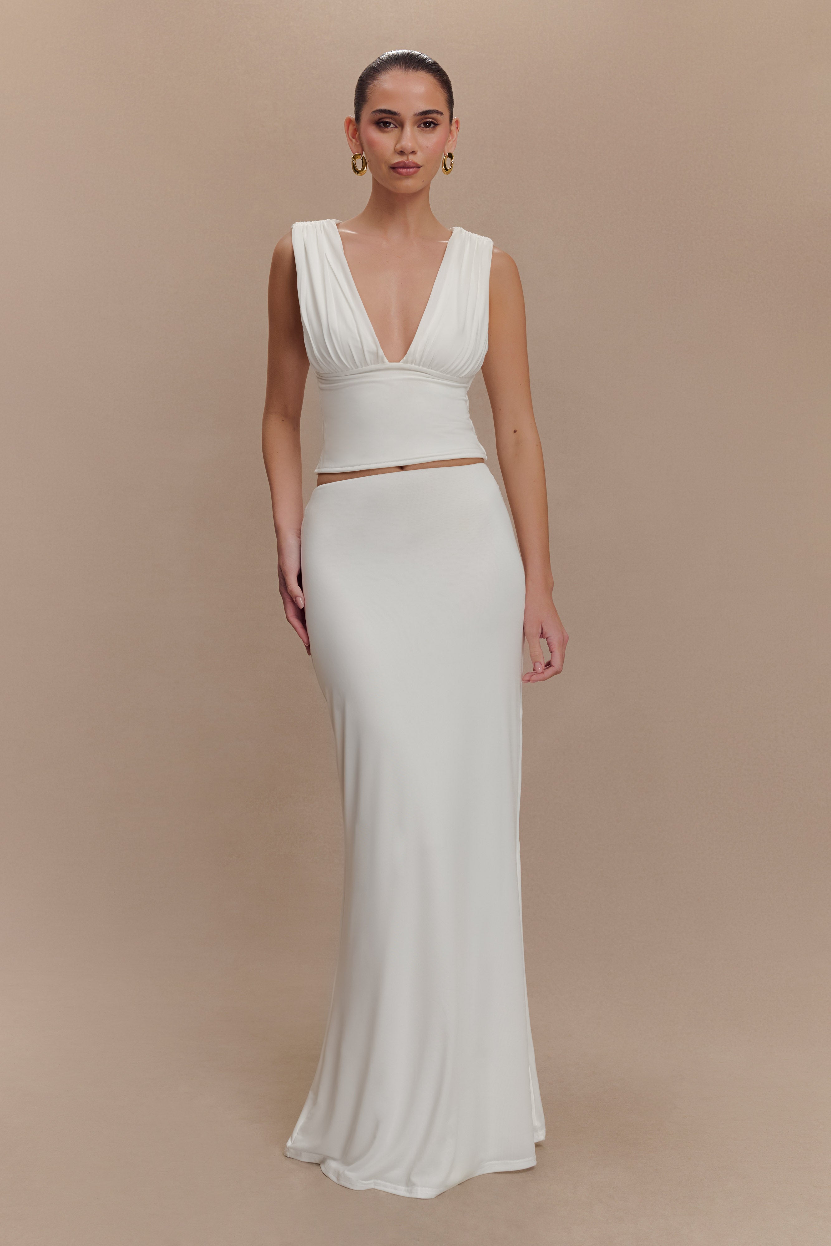 Kerrigan Slinky Ruched Sleeveless Top - White、mySite、solidvoid