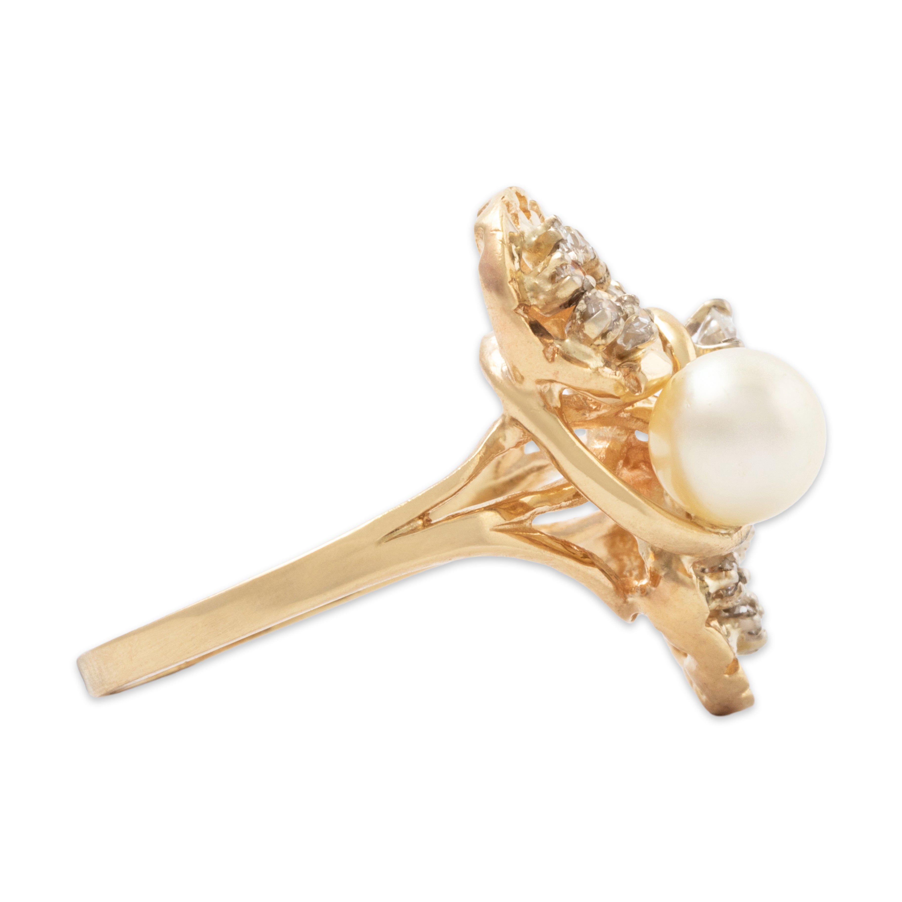 Vintage 14k Yellow Gold Pearl .462cttw Diamond Lustrous Cocktail Ring 7.00、mySite、hinf8tx79