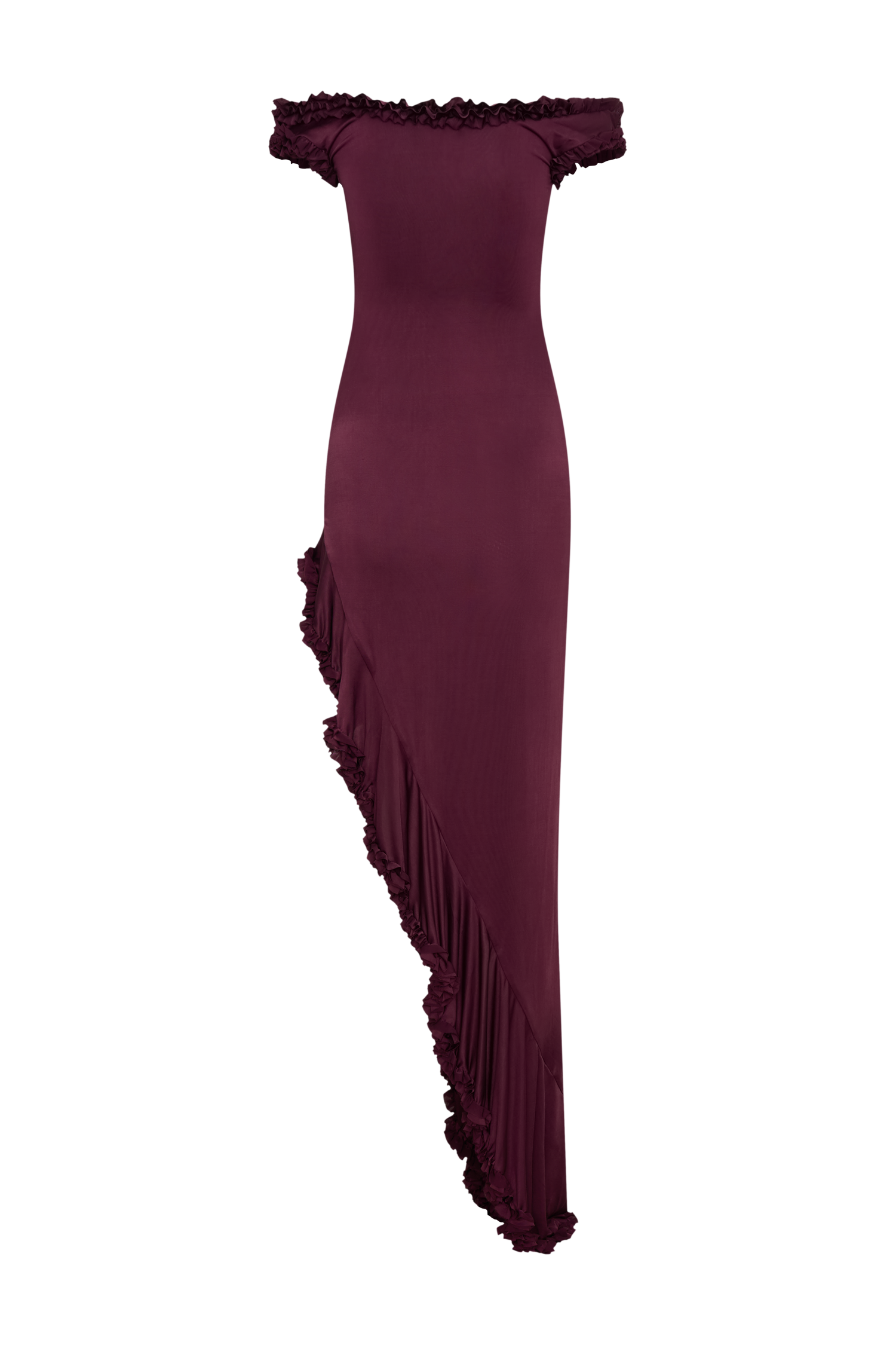Arielle Off Shoulder Ruffle Midi Dress - Plum、mySite、solidvoid