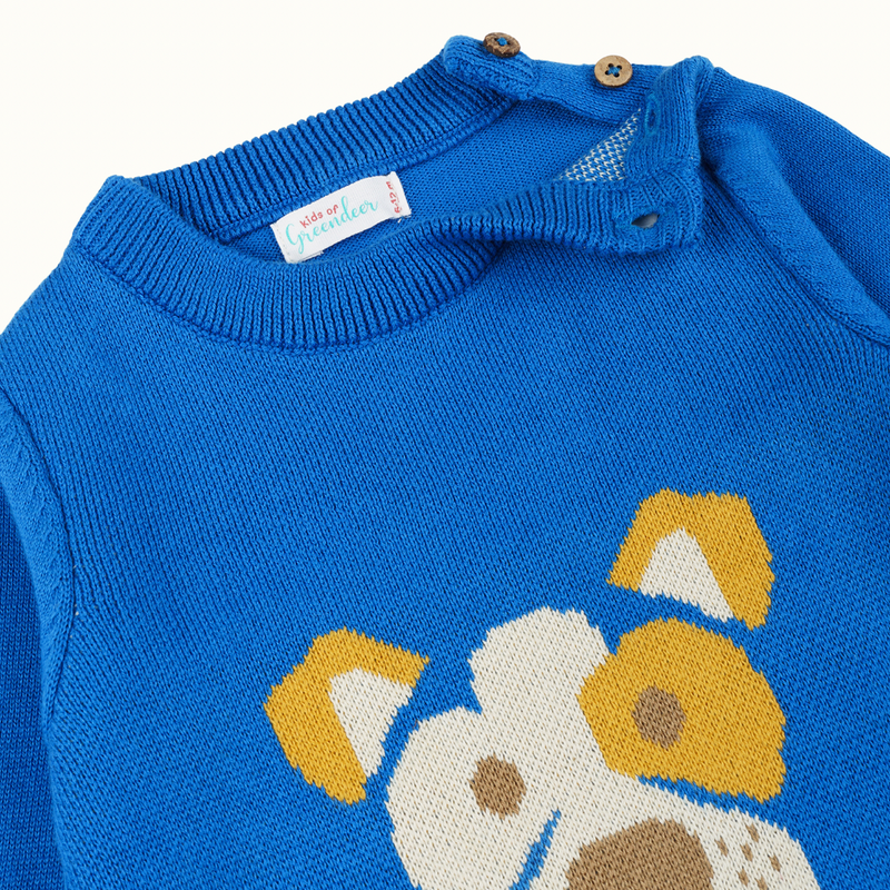 Cotton Sweater For Kids | Cheerful Dog Printed | Greek Blue、mySite、camillekostekn