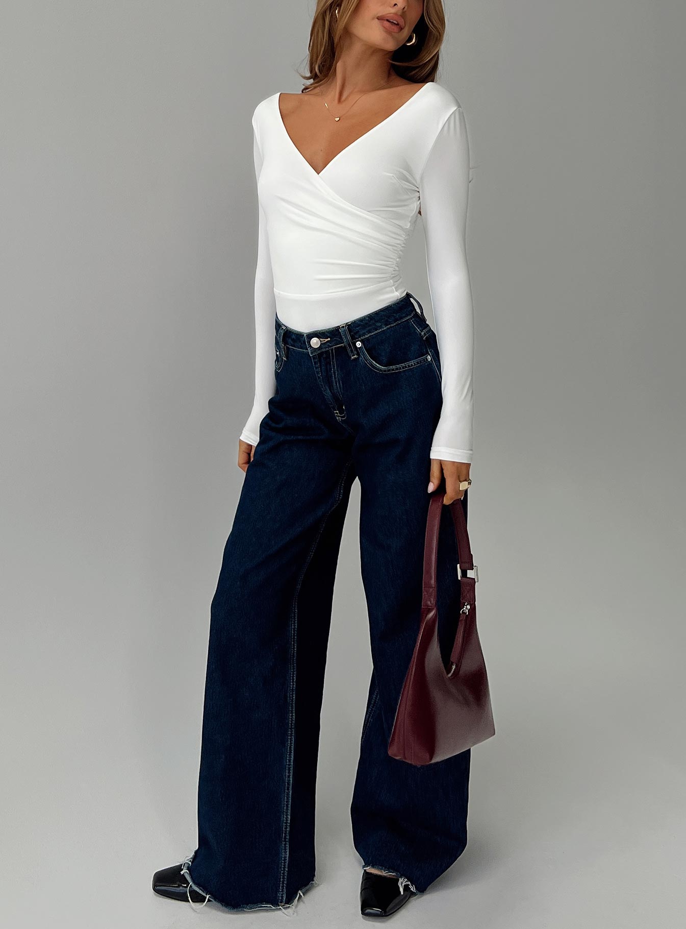 Right Here Cross Detail Bodysuit White、mySite、solidvoid