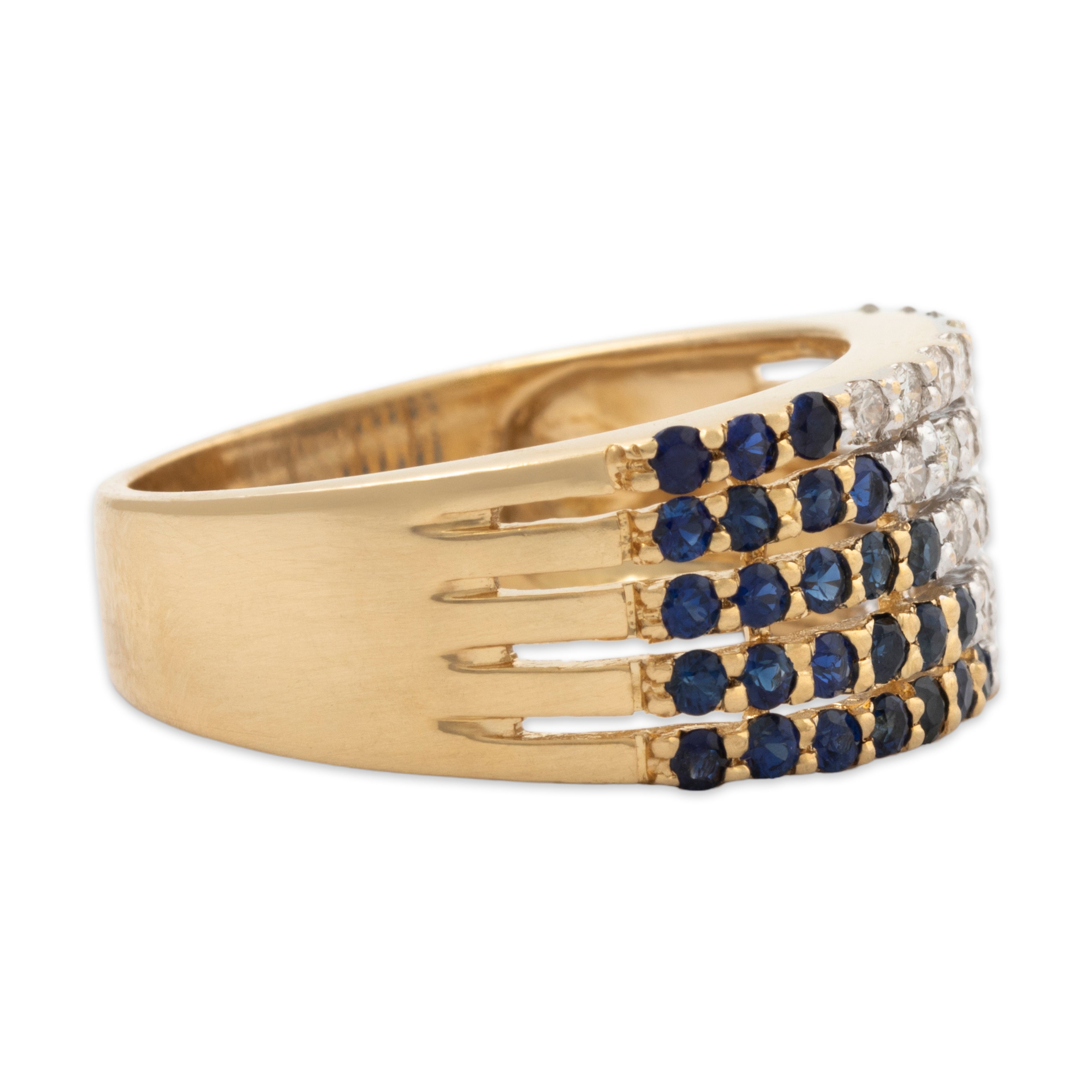 Vintage 14k Yellow Gold Sapphire .48cttw Diamond Sparkling Geometric Band Ring、mySite、hinf8tx79