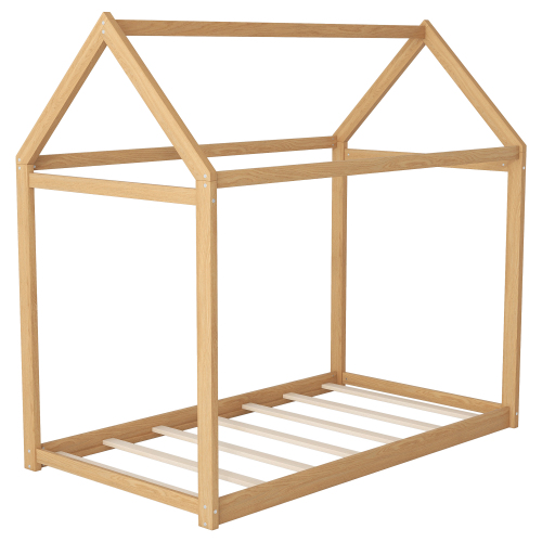 Twin Size Wooden House Bed, White、、casual