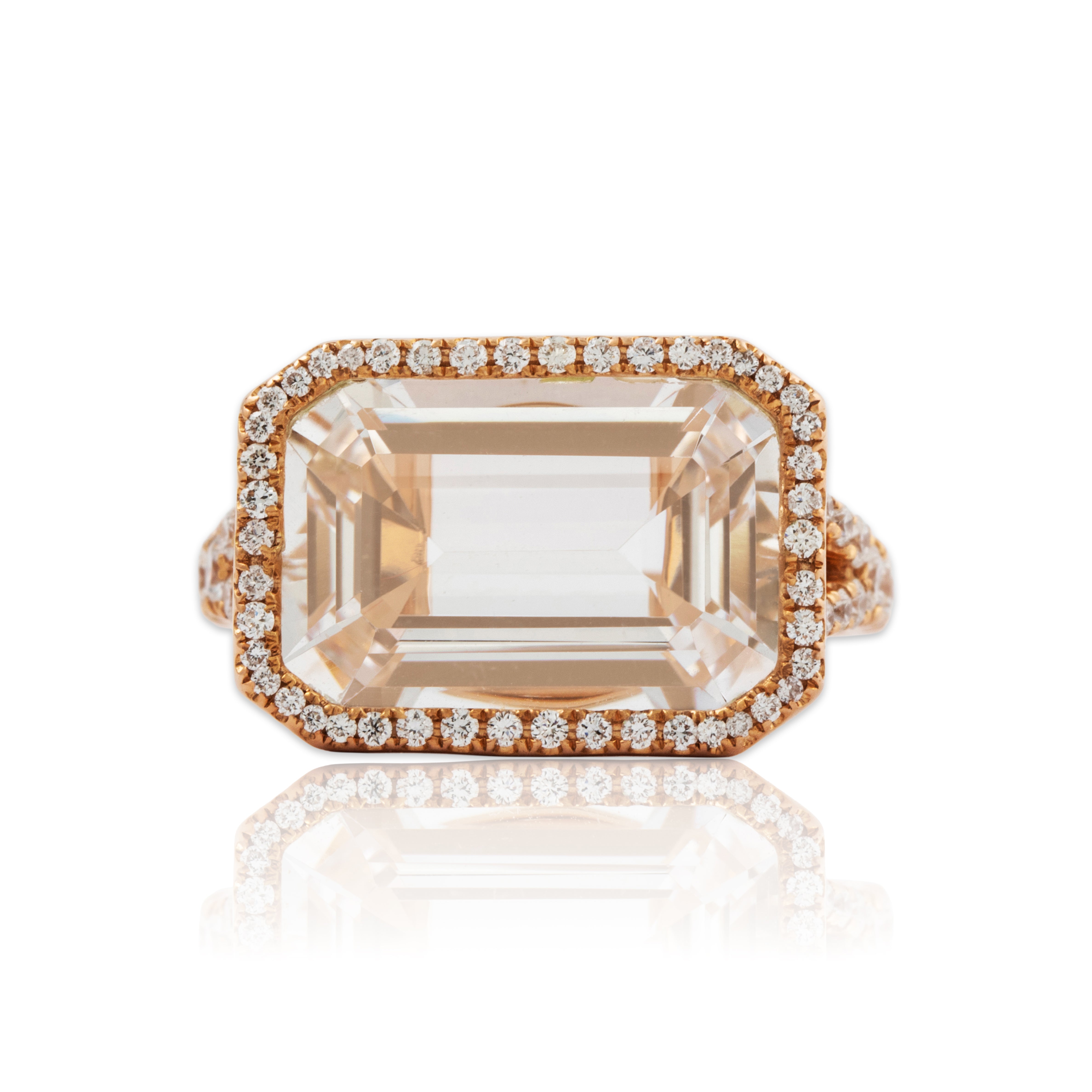 Estate 18k Rose Gold Rock Crystal .738cttw Diamond East-West Cocktail Ring 7.25、mySite、hinf8tx79