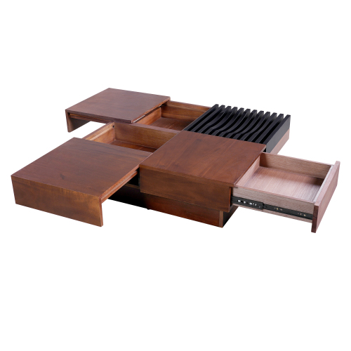 ITALIAN RETRO - INSPIRED ACACIA WOOD STORAGE COFFEE TABLE ,BROWN & BLACK COLOR、、eastwooduniform