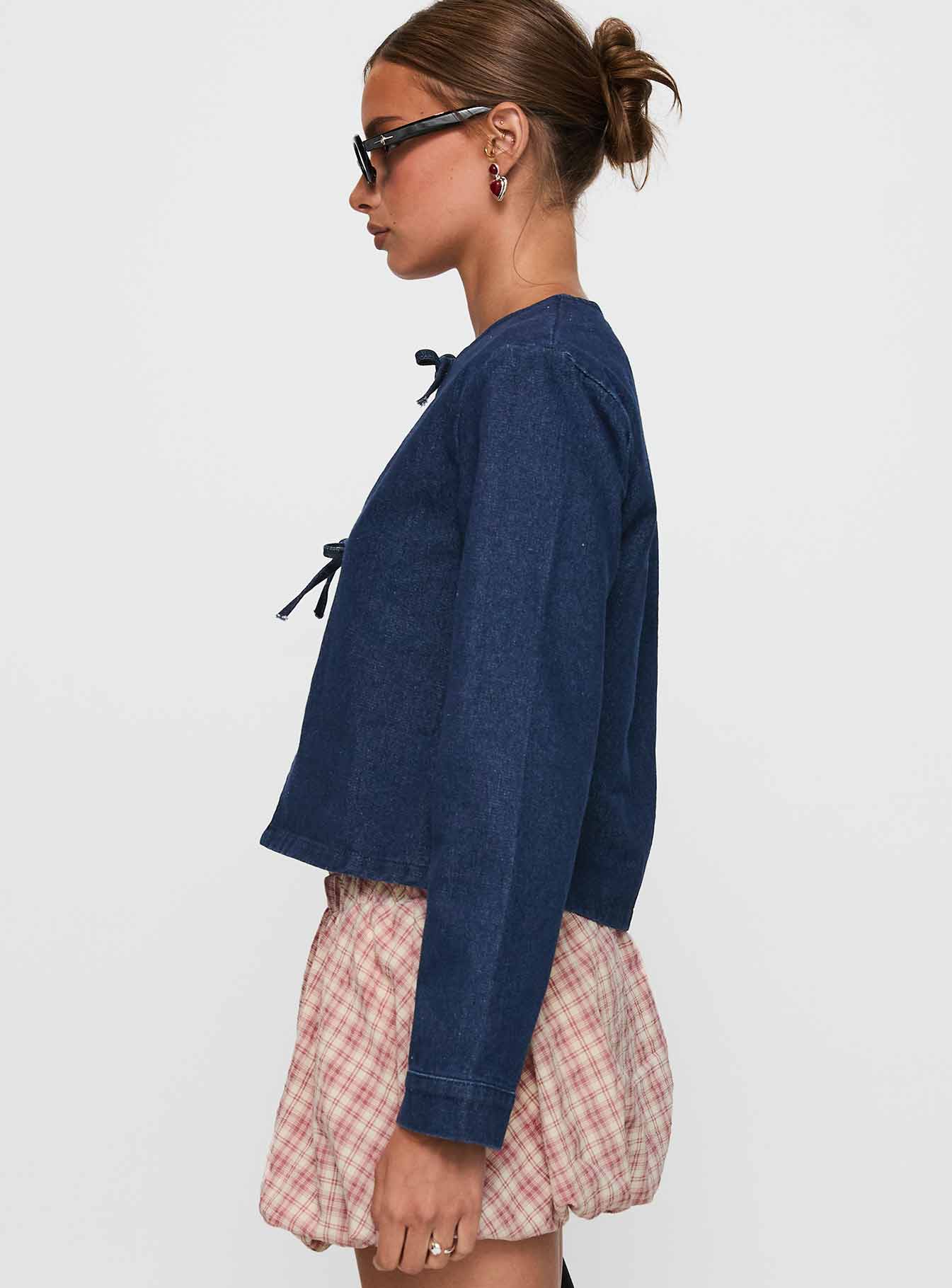 Never Alone Tie Detail Jacket Denim、mySite、solidvoid