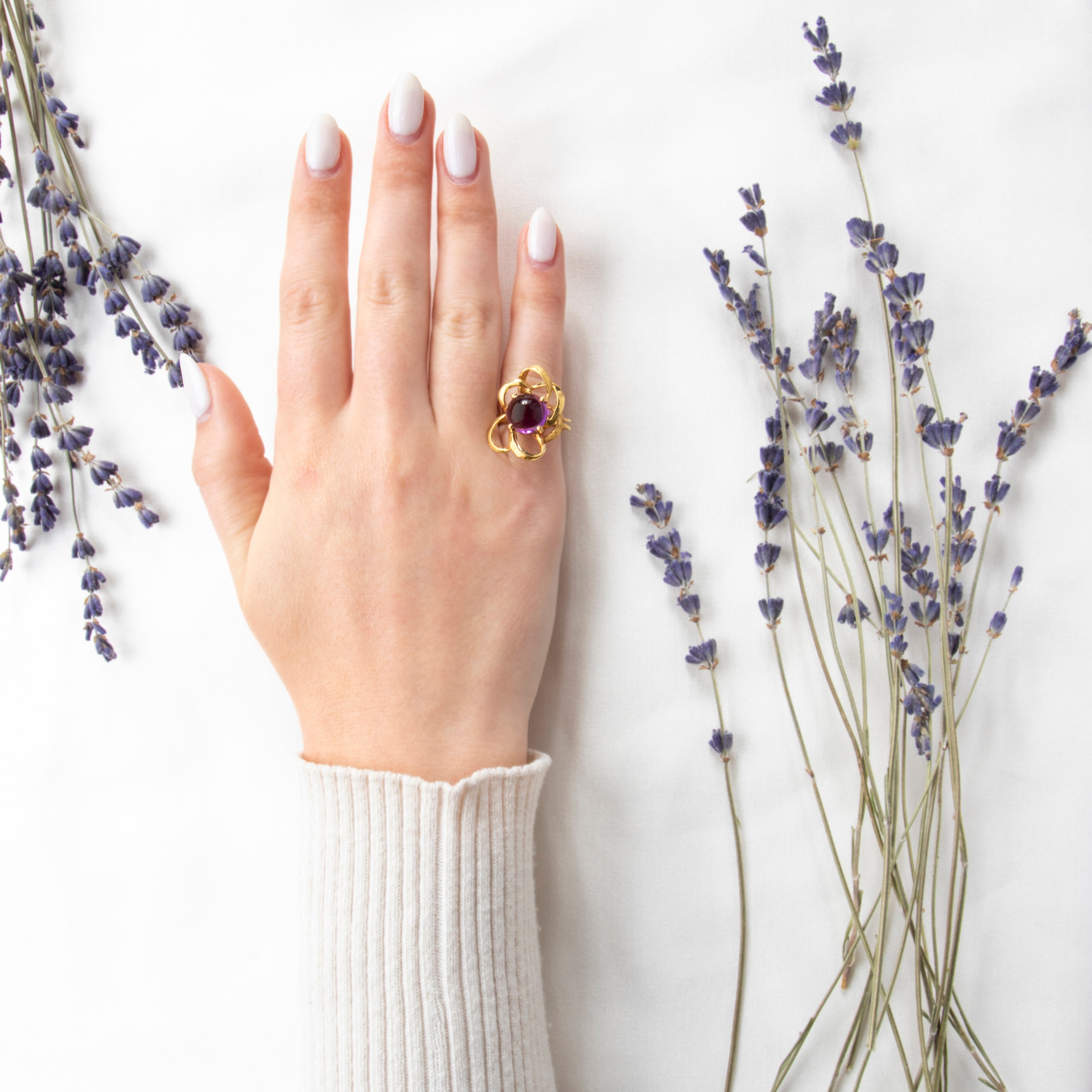 Vintage 14k Yellow Gold 5.72ct Amethyst Openwork Petals & Shank Ring 5.5、mySite、hinf8tx79