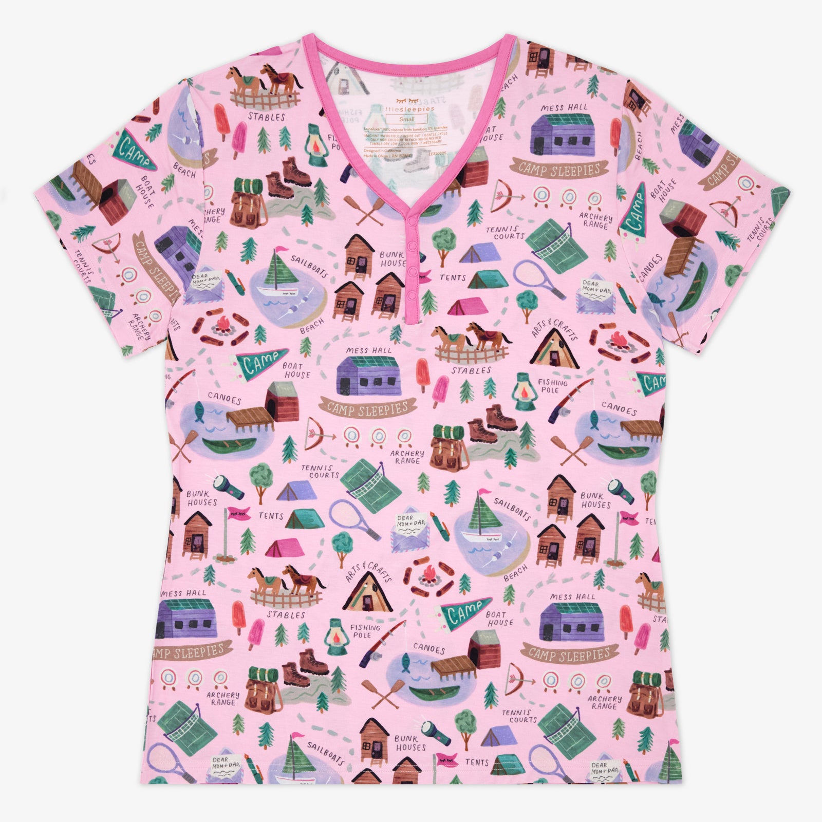 Pink Camp Sleepies Women's Short Sleeve Pajama Top、mySite、g9winljtr