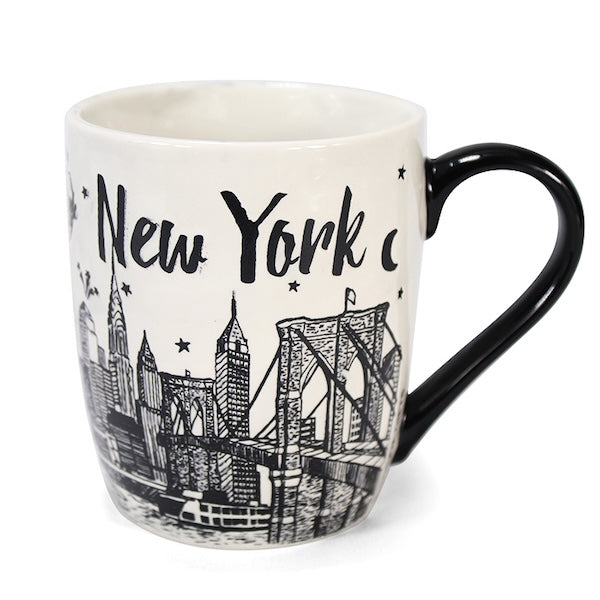 Marbled Black & White NYC Etched Skyline Mug – 12oz Ceramic with Curved Handle、mySite、vikingsvslions