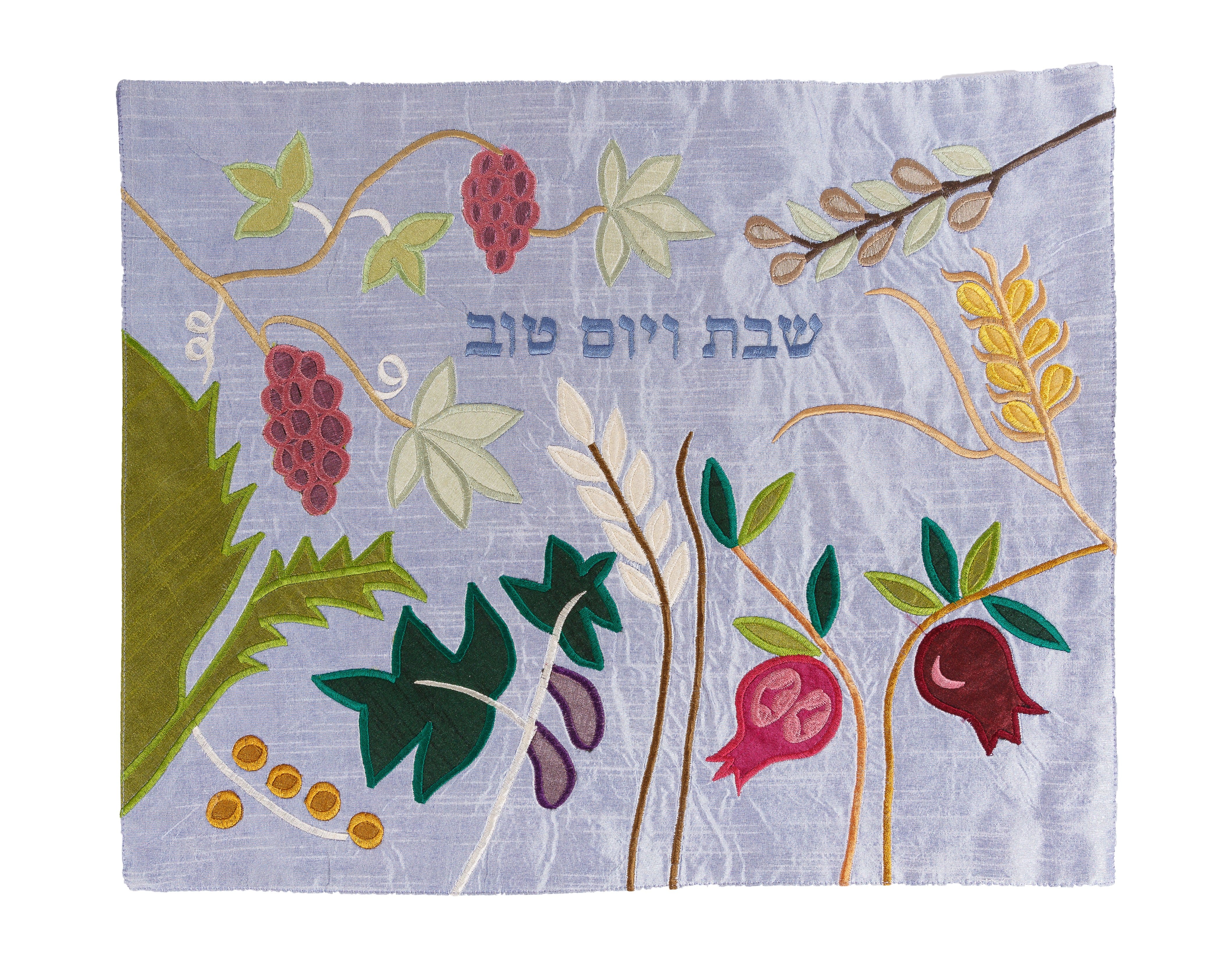 Seven Species Raw Silk Challah Cover by Yair Emanuel - Blue、mySite、topwebapps