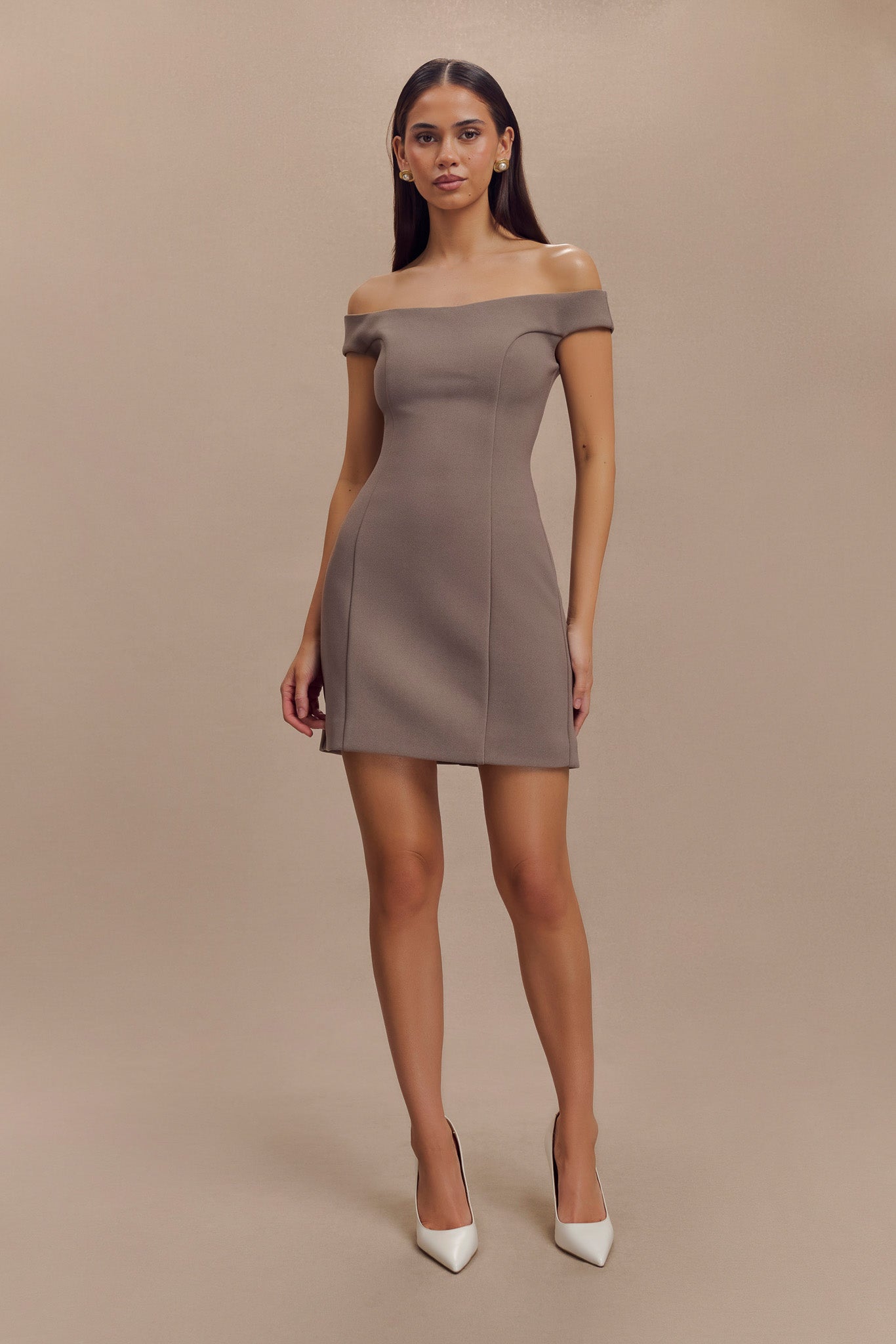 Cassidy Crepe Off Shoulder Mini Dress - Smoke、mySite、solidvoid