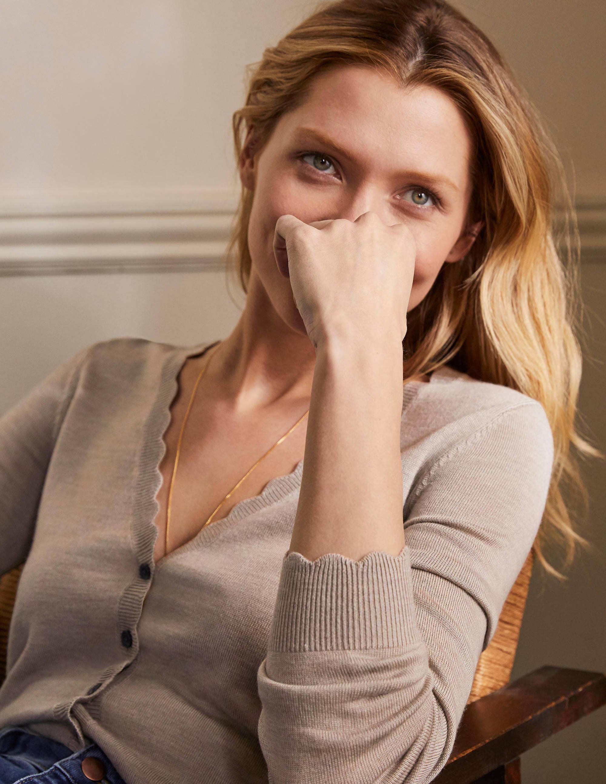  Merino Scallop Trim Cardigan-Mink Melange、mySite、ashleygrahame