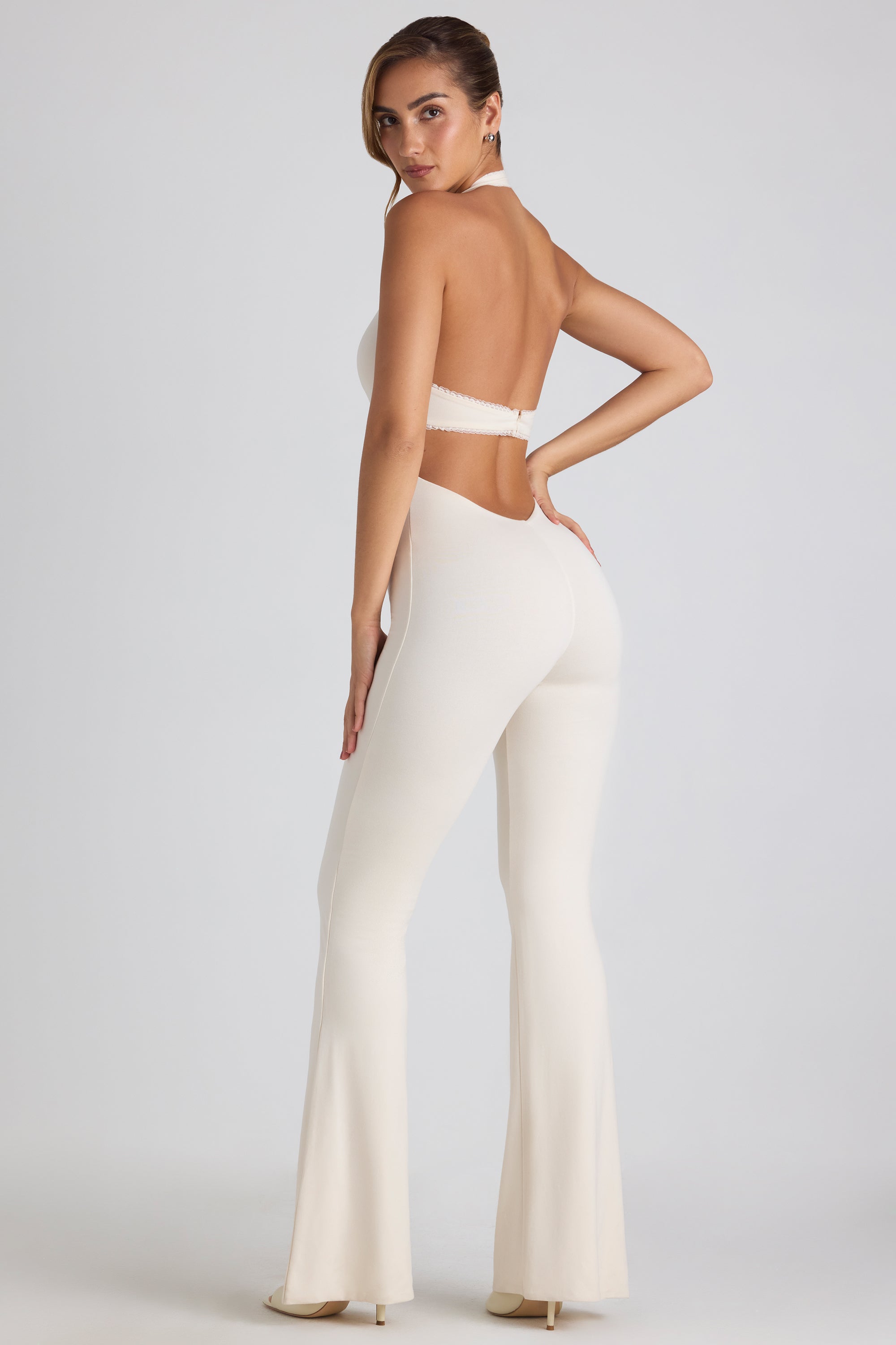  Modal Lace-Trim Cut-Out Flared Jumpsuit in Ivory、mySite、sugarbowlscore