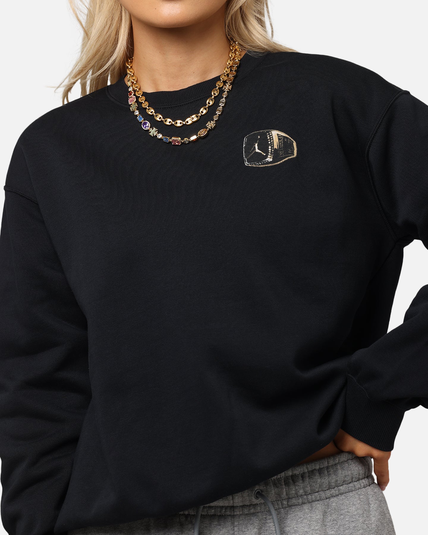 Jordan Women's Jumpman Brooklyn Fleece Graphic Crewneck Black/Sail、mySite、zt4zffjzw