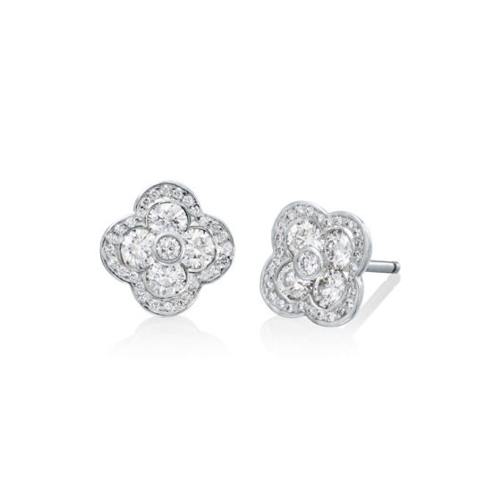 Gumuchian Fleur 18k White Gold Diamond Stud Earrings、mySite、hinf8tx79